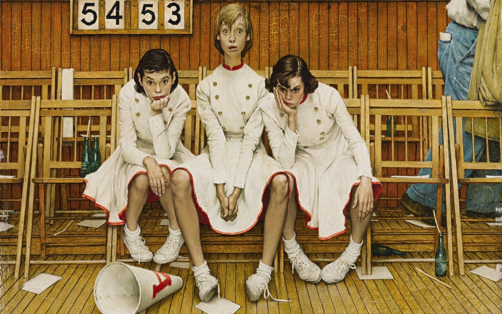 1952 Year Artwork Women Norman Rockwell Numbers Sitting Frontal View 1920x1200