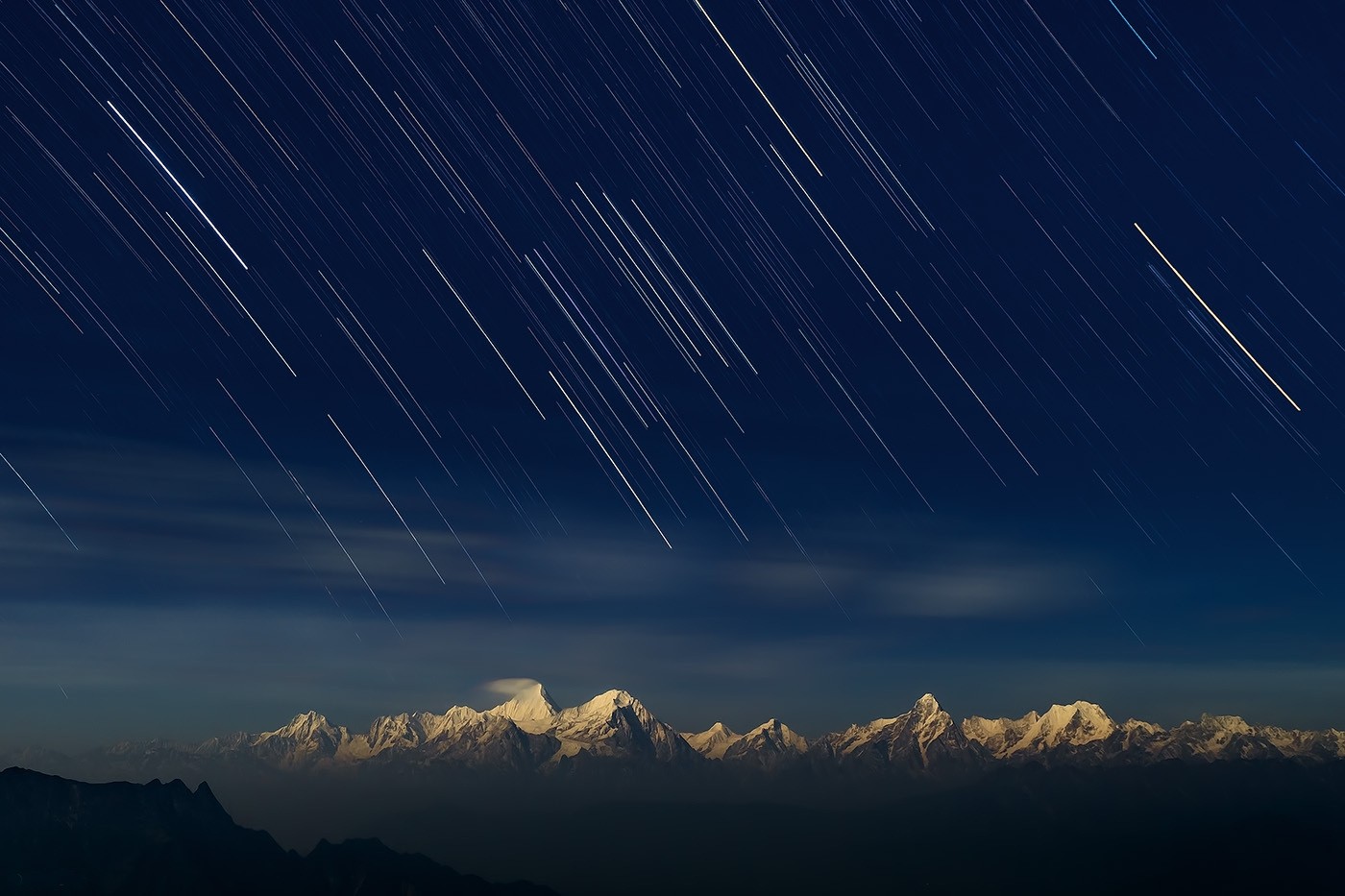 Photography Landscape Nature Stars Mountains Starry Night Snowy Peak Long Exposure Sky Himalayas Chi 1400x933