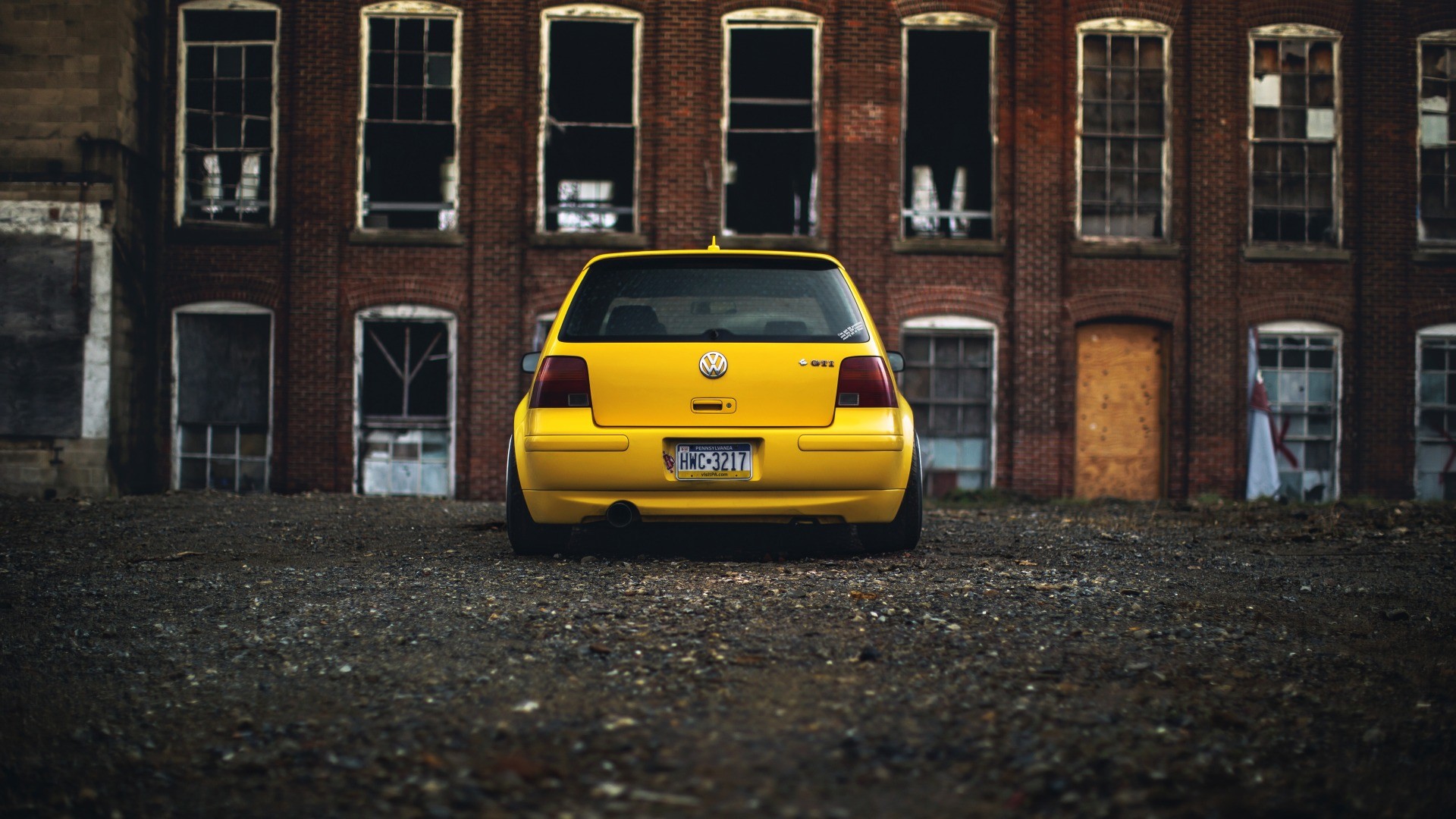 Car Volkswagen Yellow Cars Vehicle Numbers Golf IV Rear View Volkswagen Golf 1920x1080