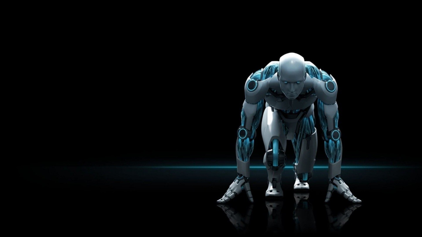 Digital Art Glowing Men Robot Technology Sports Athletes Black Background Reflection Futuristic Mach 1440x810