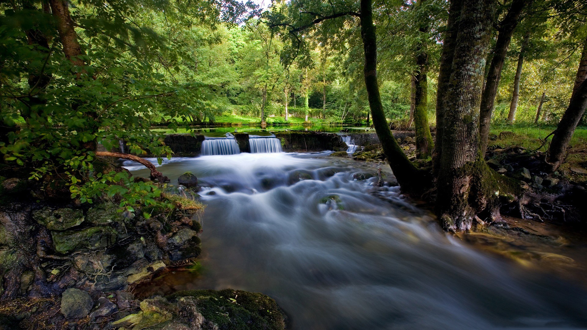 Long Exposure River Landscape Nature Without People 1920x1080