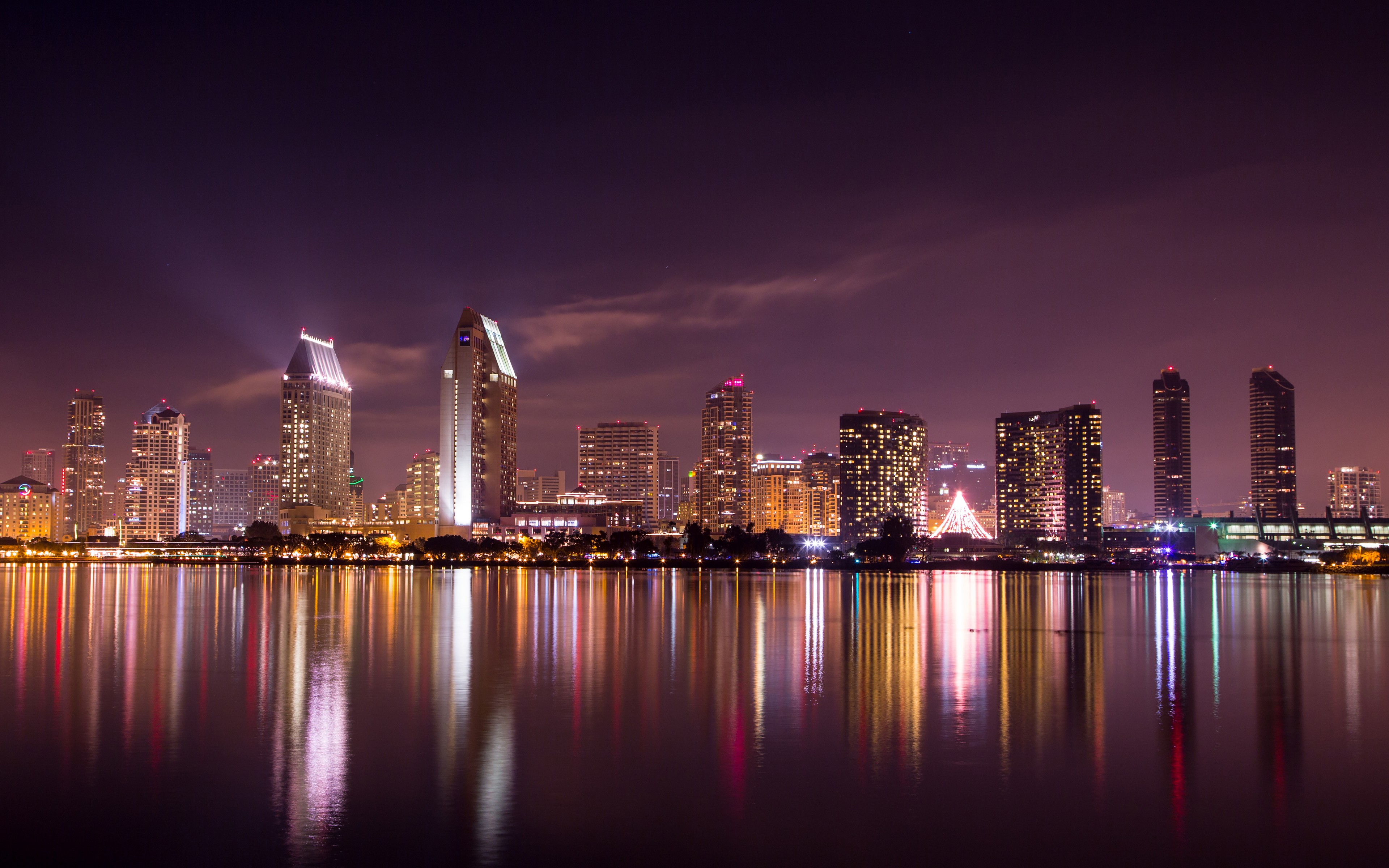 City City Lights San Diego Cityscape Purple Sky 3840x2400