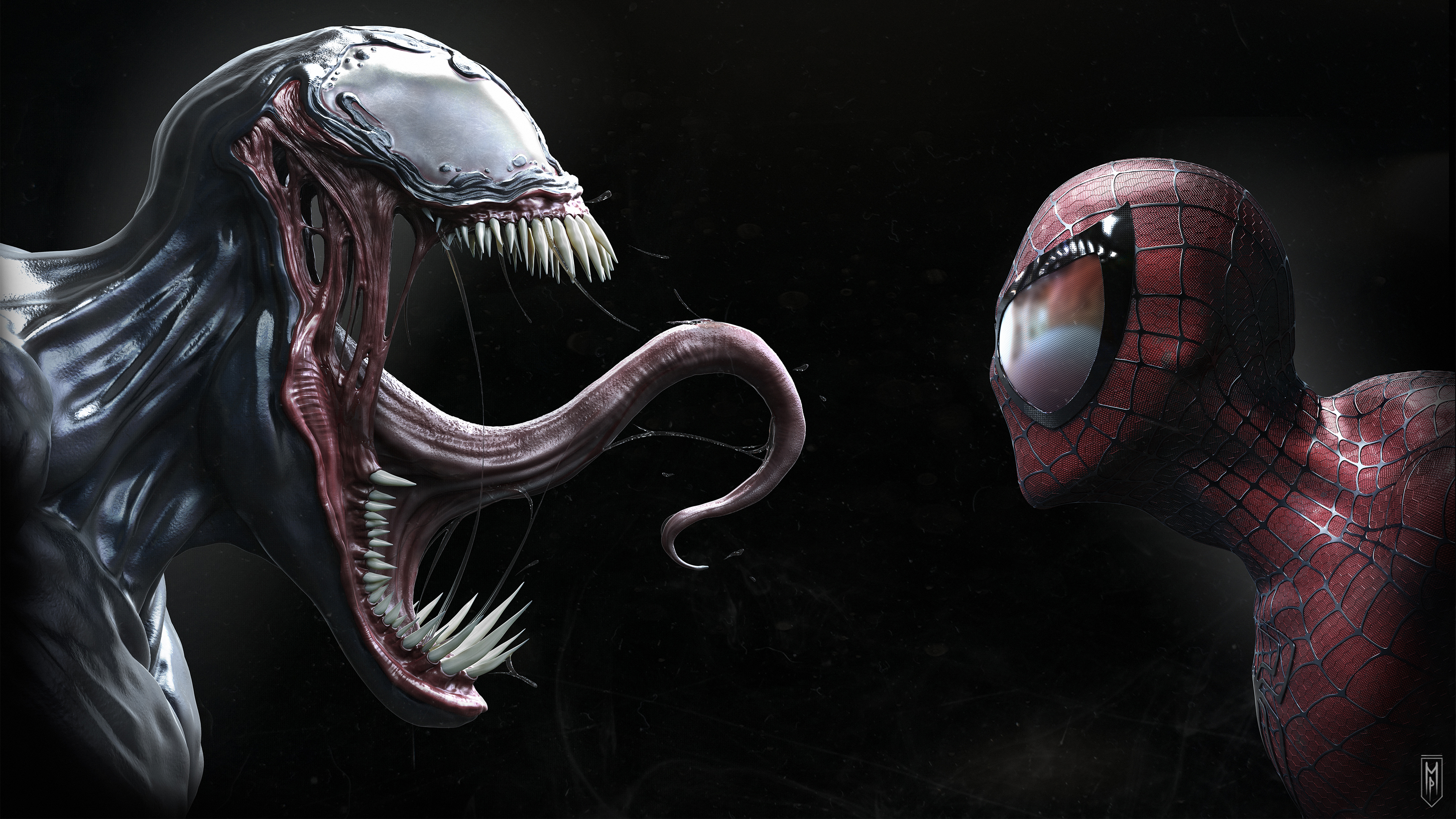 Symbiote Spider Man Venom Simple Background Tongue Out Marvel Comics Profile 4000x2250