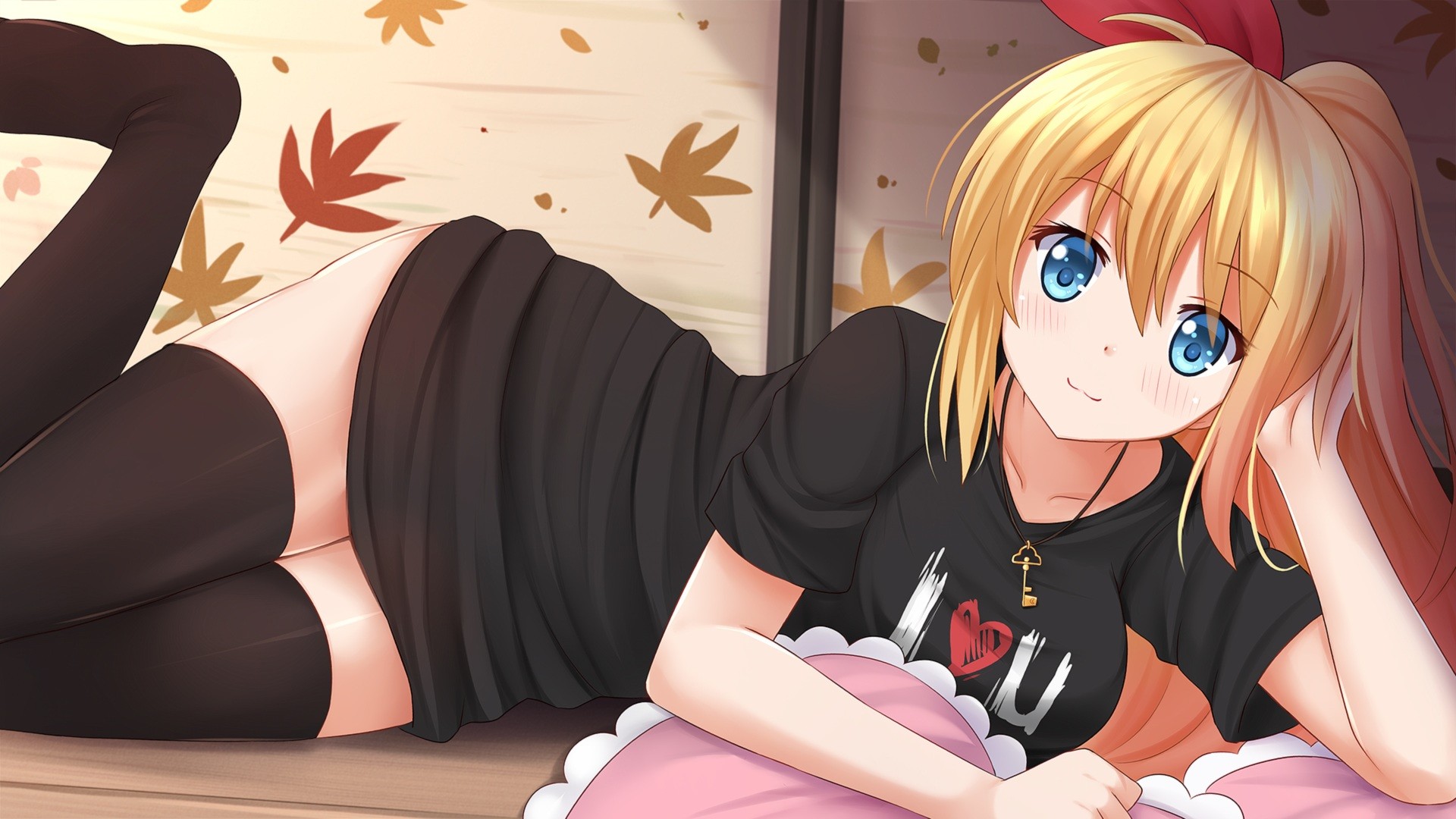 Anime Anime Girls Nisekoi Kirisaki Chitoge Blonde Blue Eyes Hair Ornament Smiling Thigh Highs 1920x1080