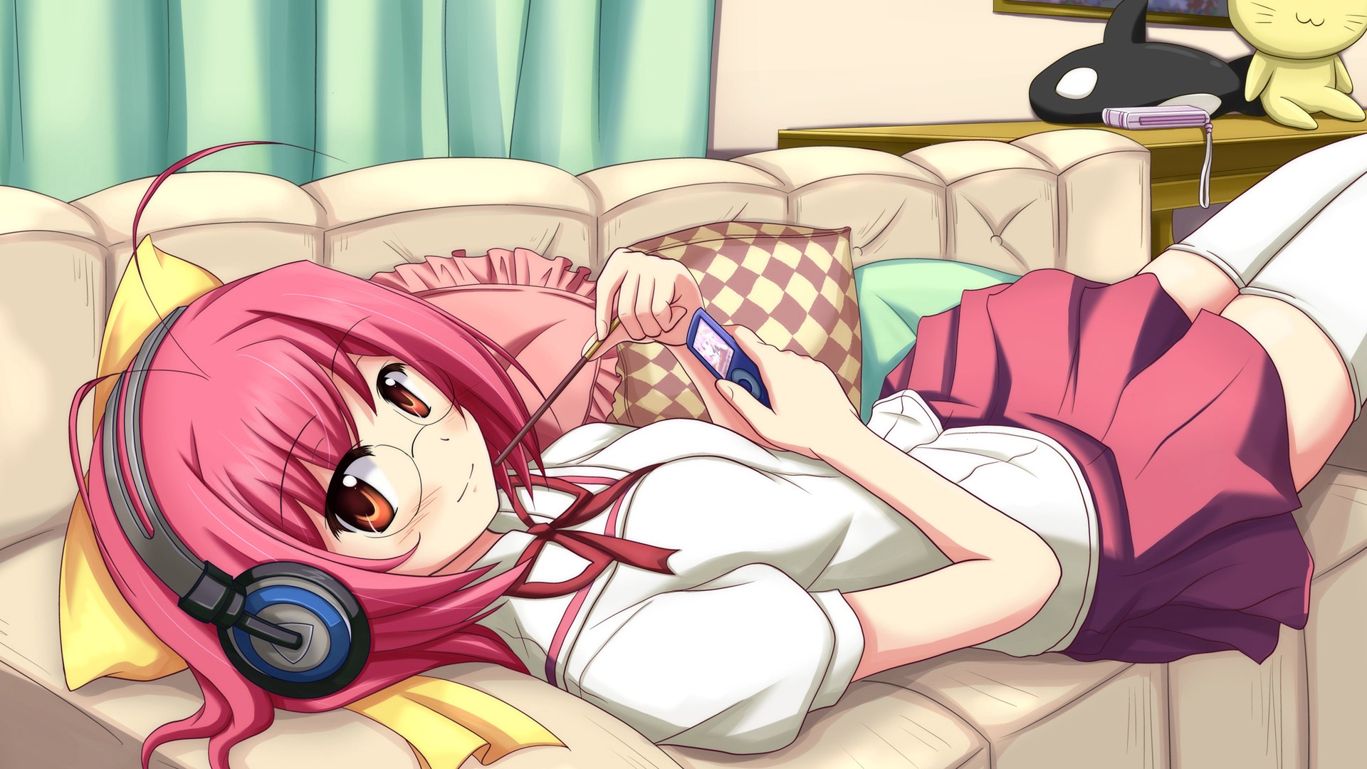 Anime Anime Girls Schoolgirl Headphones The World God Only Knows Nakagawa Kanon Pink Hair 1920x1080