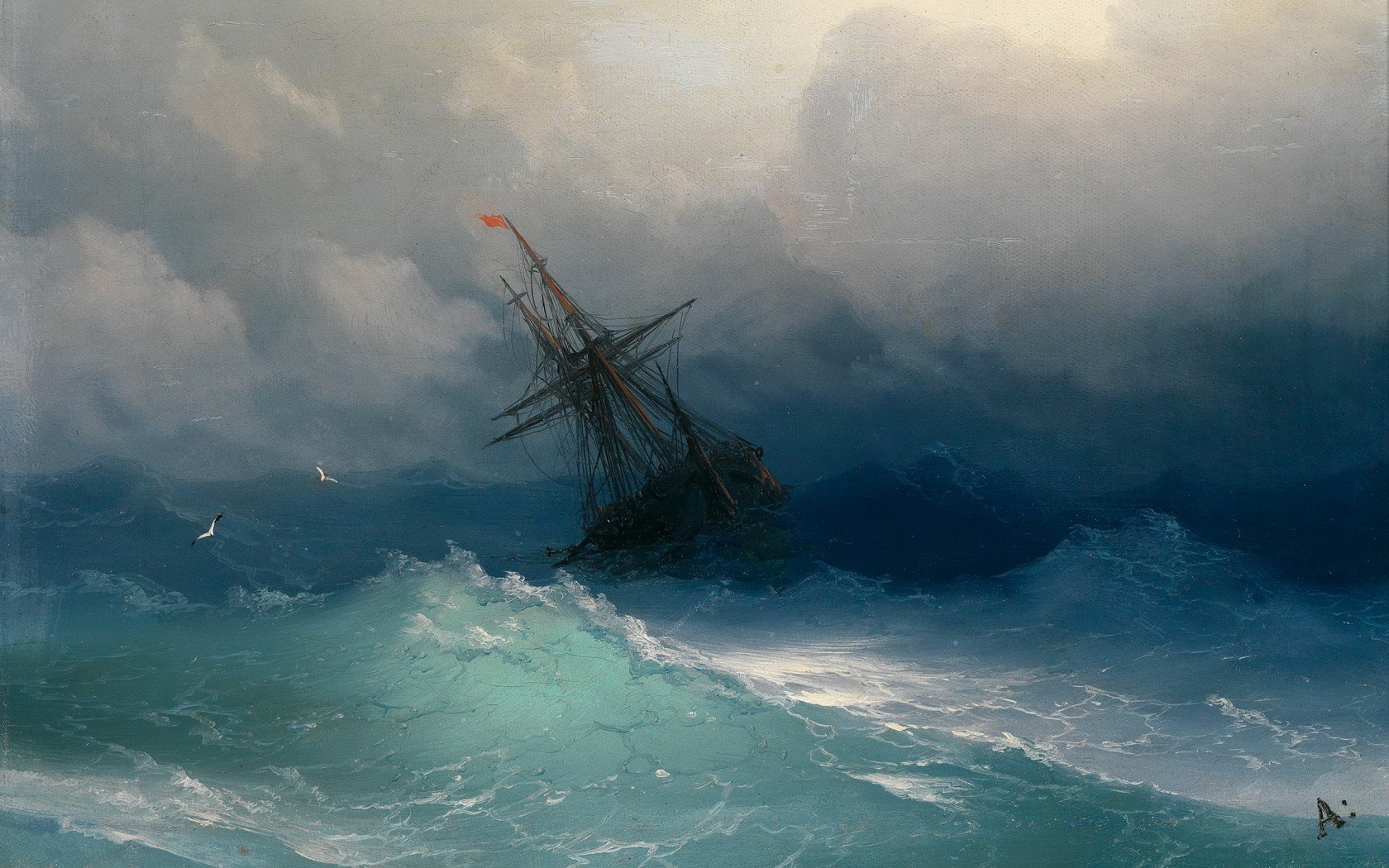 Storm Sailing Ship Ivan Konstantinovich Aivazovsky 1680x1050