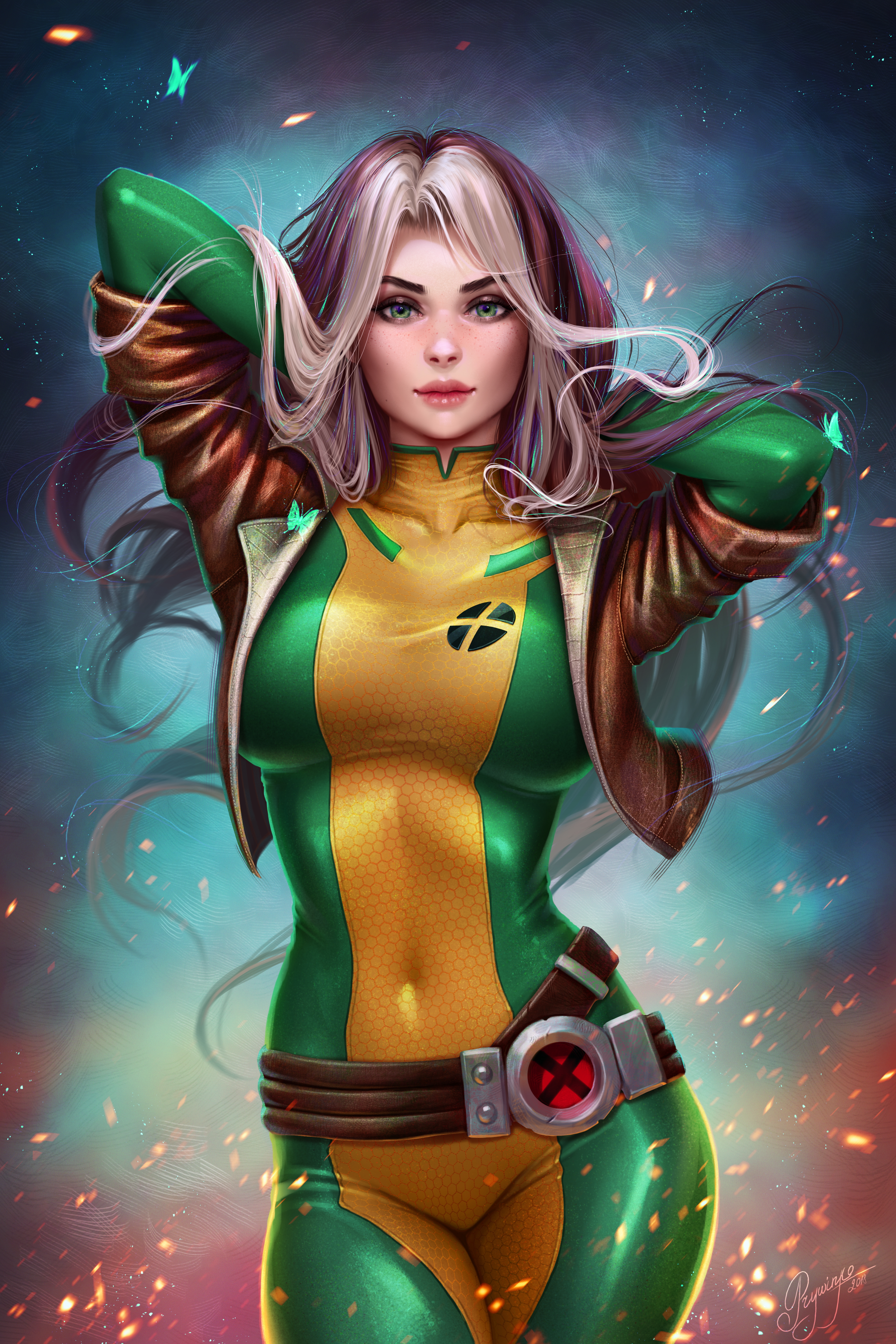 Rogue Rogue X Men X Men Marvel Comics Superheroines Women Fantasy Girl Looking At Viewer Green Eyes  4000x6000