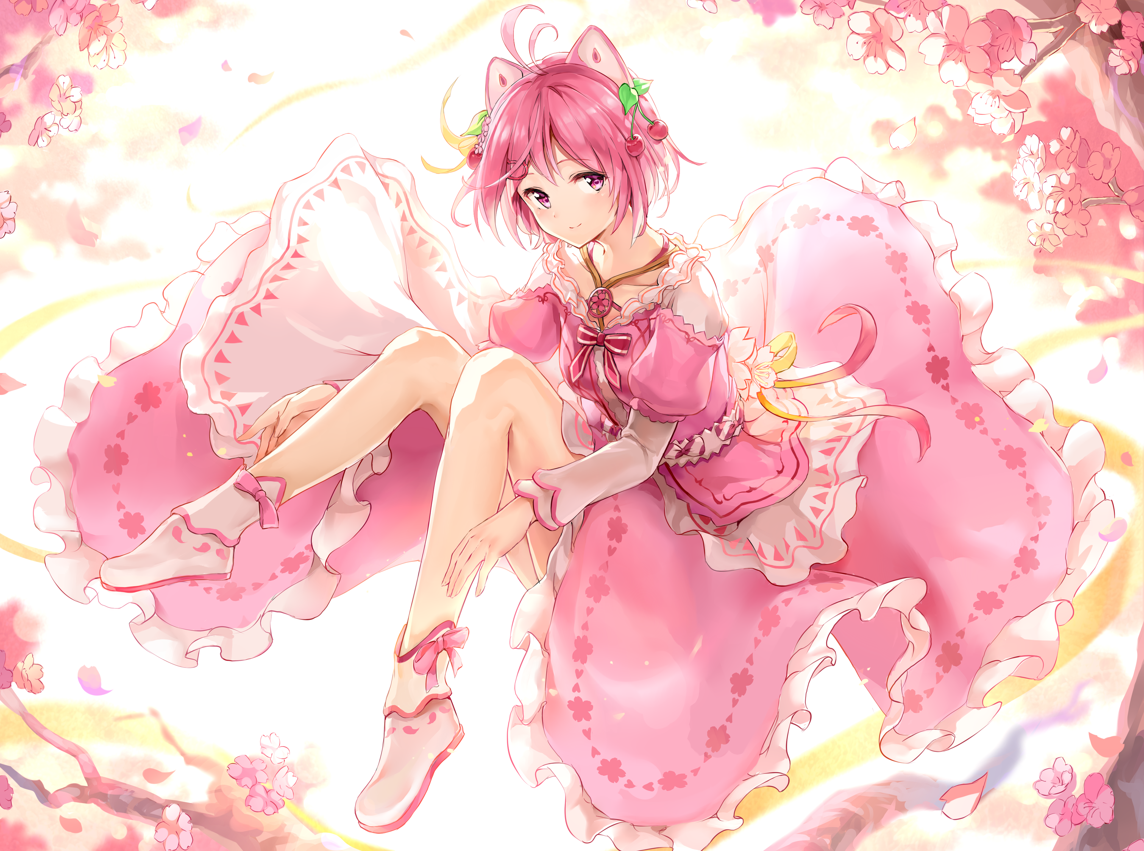 Anime Girls Anime Original Characters Nekomimi Pink Hair Pink Eyes Backlighting Artwork Drawing Digi 3843x2857