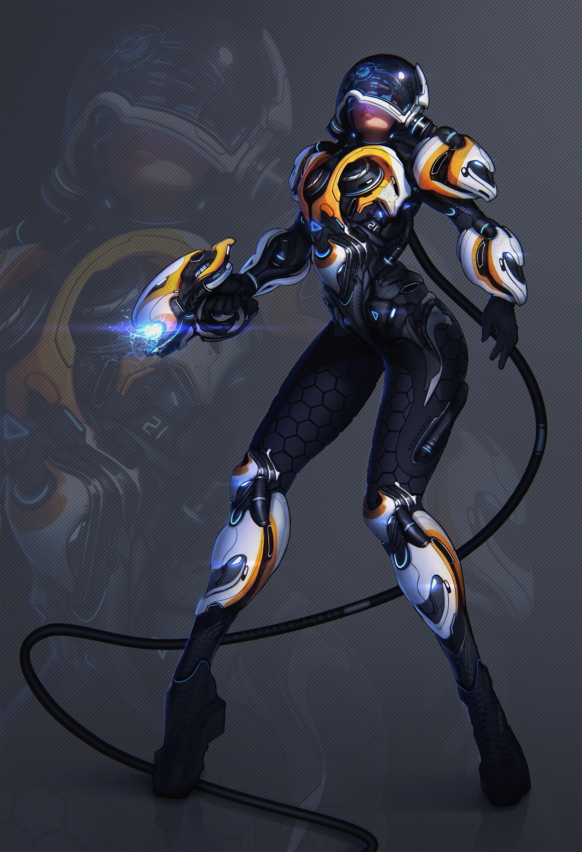 Simple Background Science Fiction Weapon Space Suit Legs Cyberpunk Women Power Suit 1920x2813