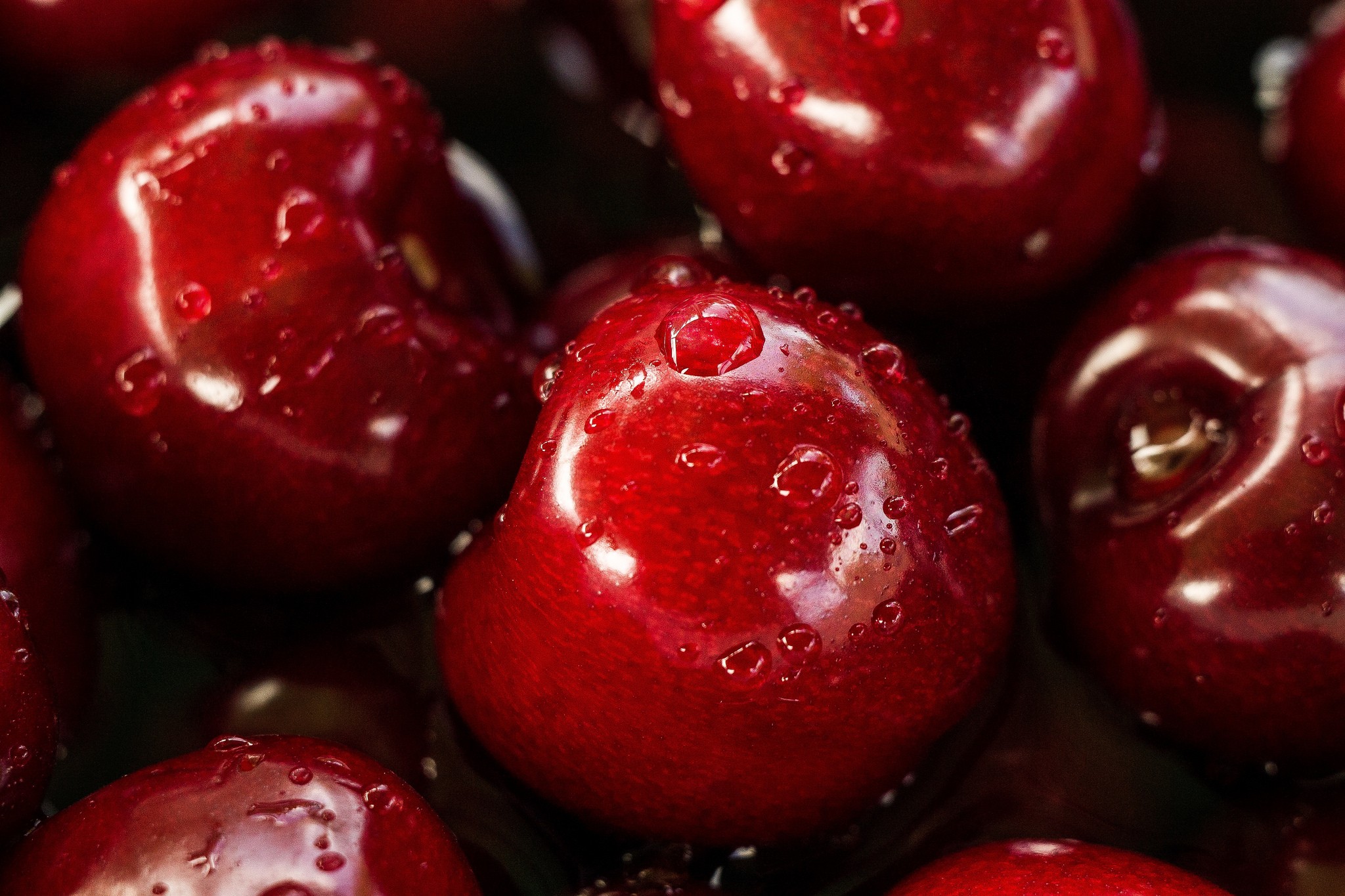 Fruit Water Drops Red Cherries Cherries Food Macro 2048x1365