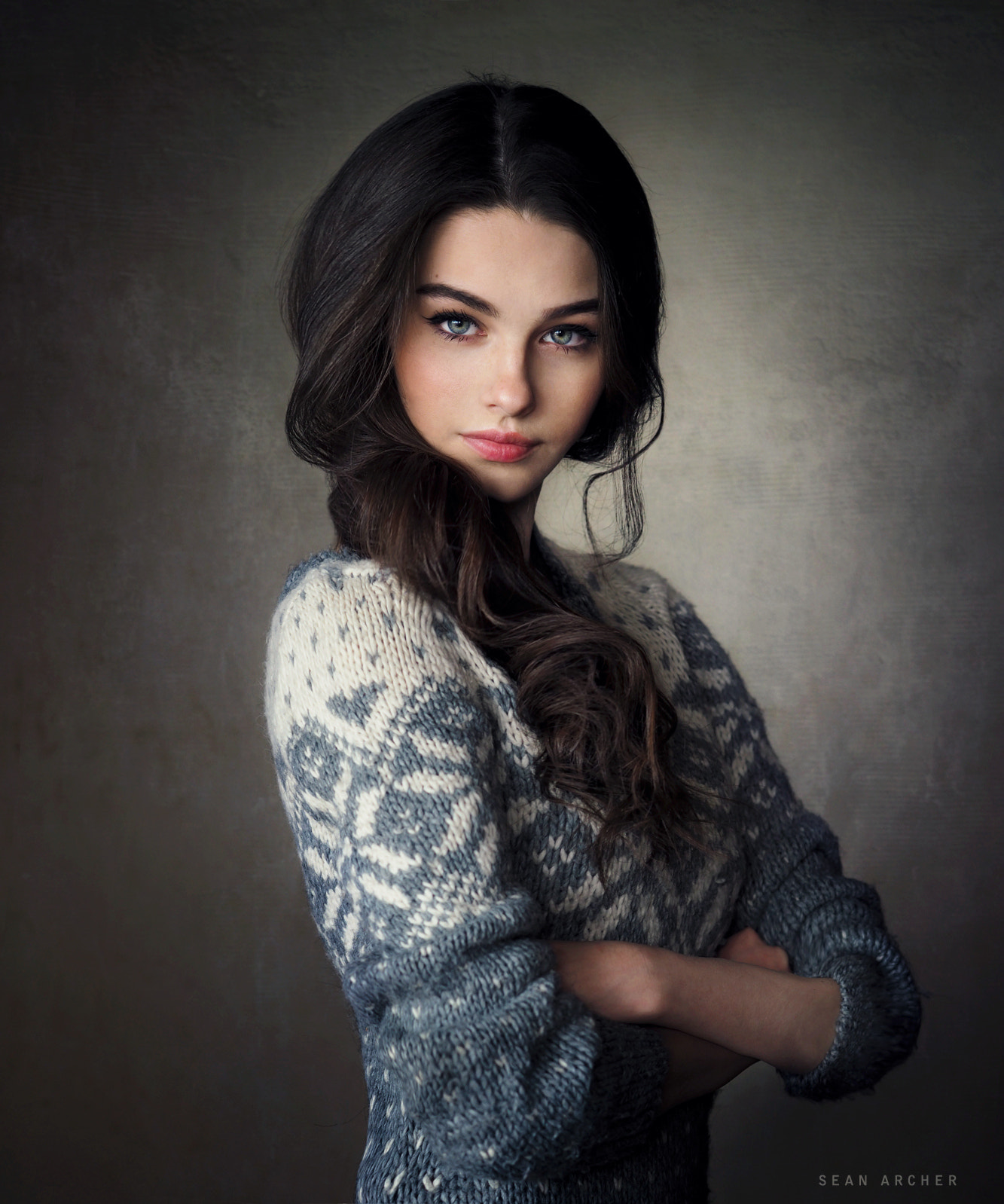 Women Model Looking At Viewer Simple Background Sweater Lipstick Brunette Bogdana 500px Blue Eyes Po 1333x1598