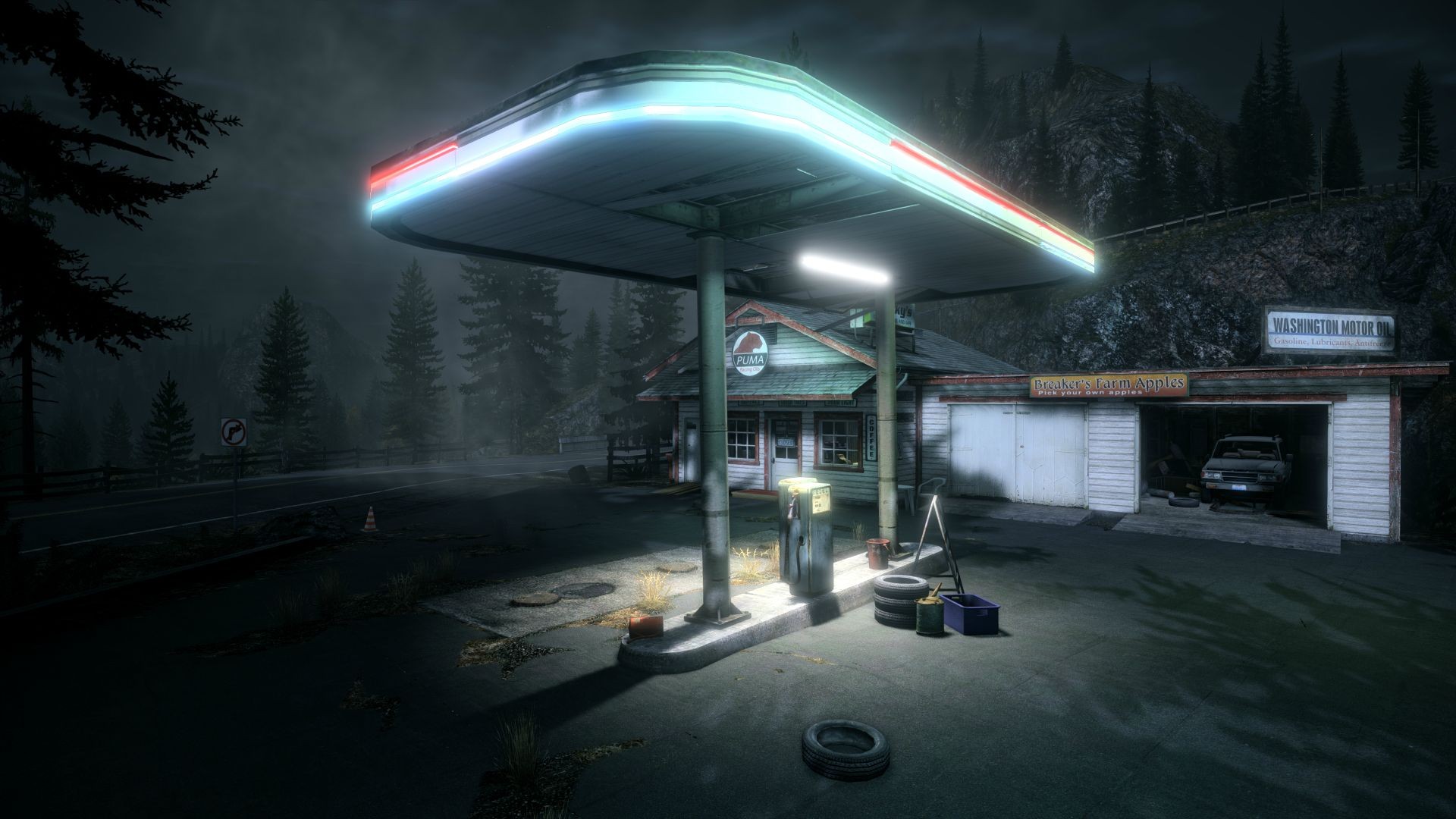 Alan Wake Night Video Games Gas Stations Remedy Games 1920x1080