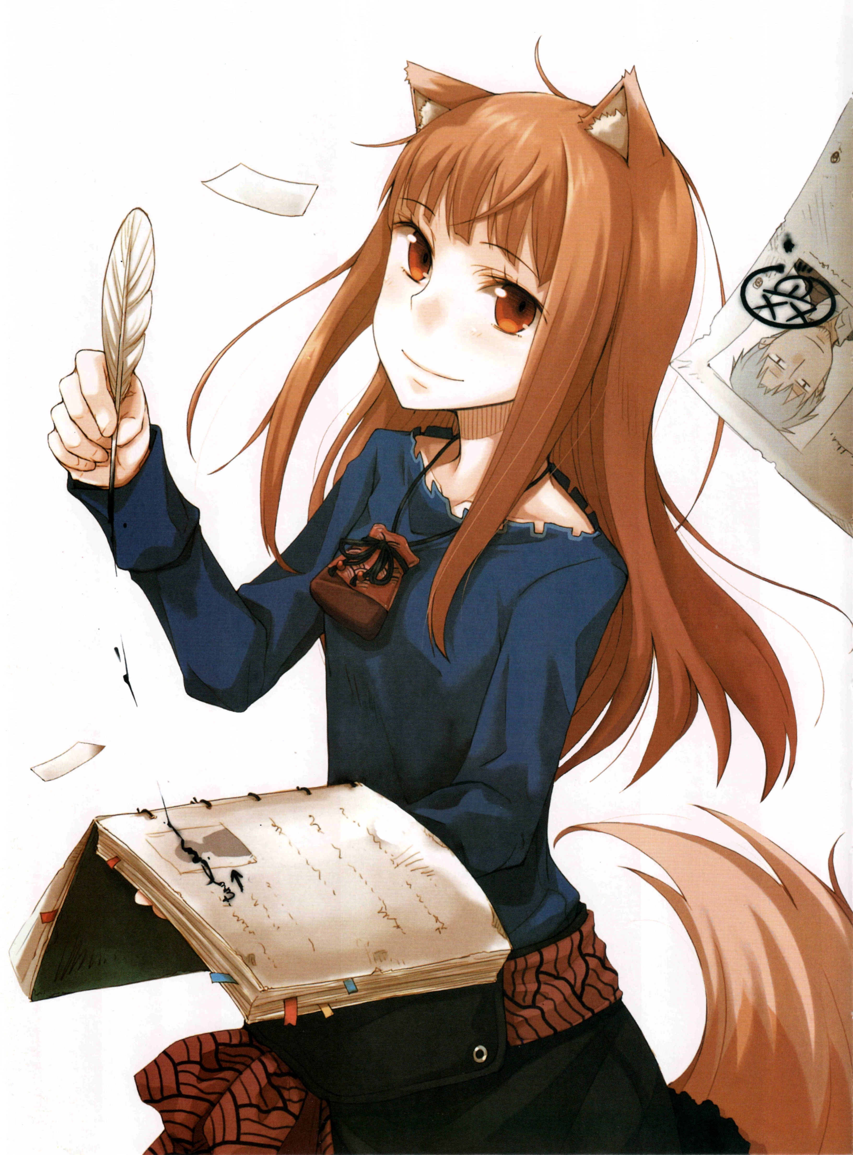 Holo Spice And Wolf Spice And Wolf Simple Background Looking At Viewer Red Eyes Okamimimi Wolf Ears 3266x4420