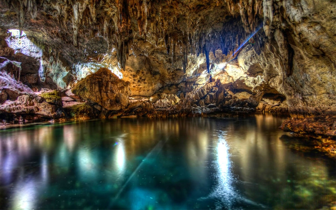 Photography Nature Landscape Cave Erosion Stalactites Water Colorful Philippines 1400x875