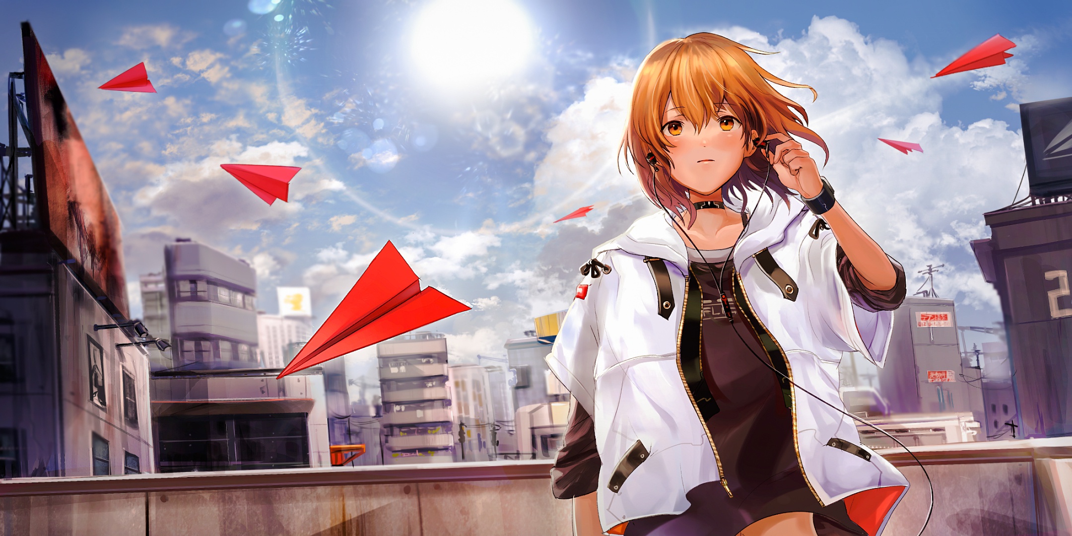 Paper Planes Cityscape Anime Girls Anime 2160x1080