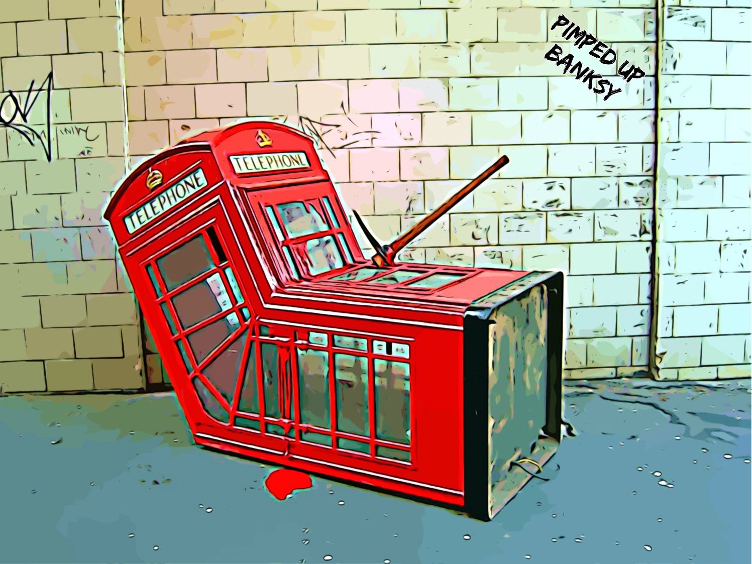 Digital Art Banksy Graffiti London Phone Box Humor 1497x1123