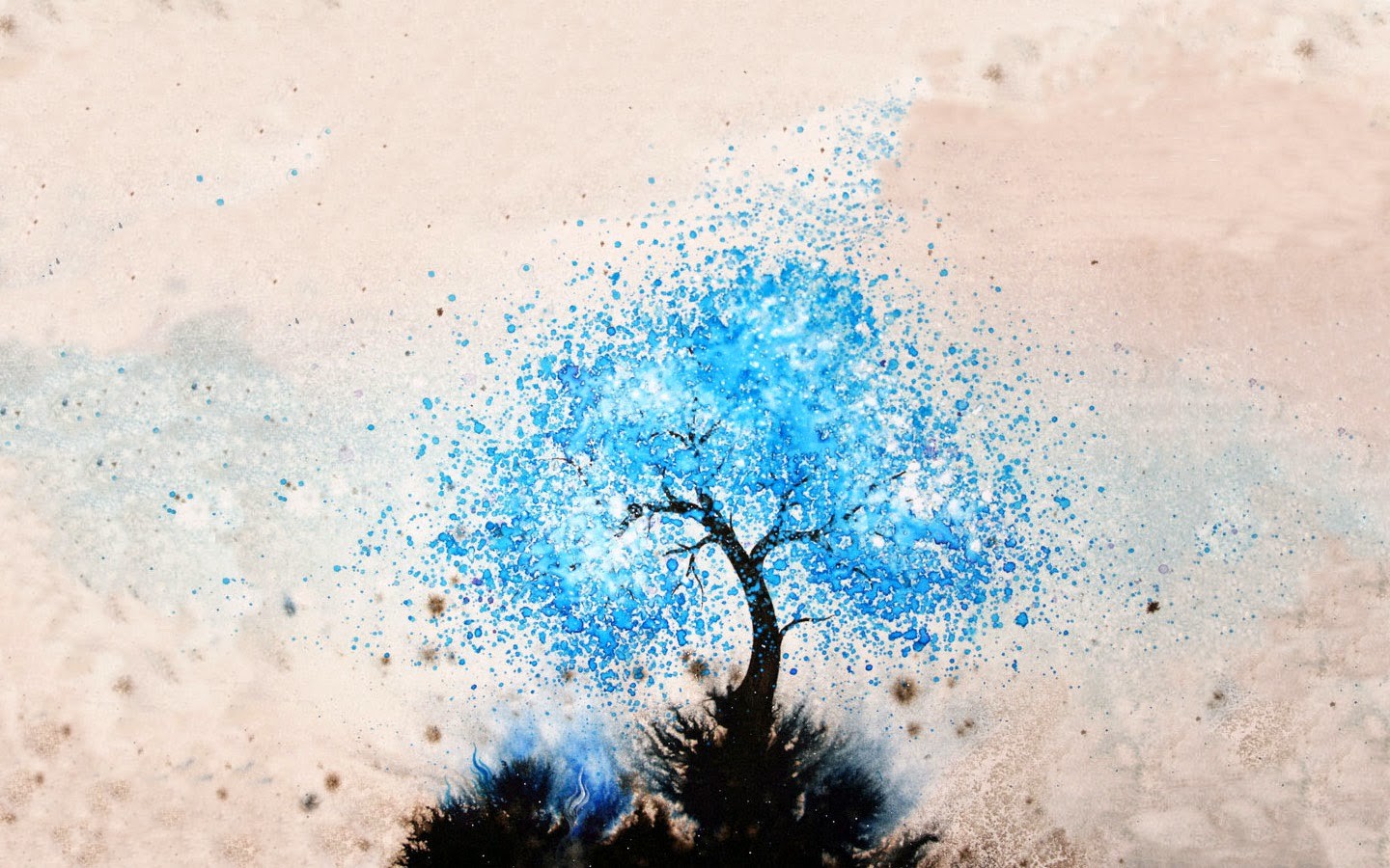 Artwork Trees Digital Art Nature Abstract Watercolor Cyan Beige Background 1440x900