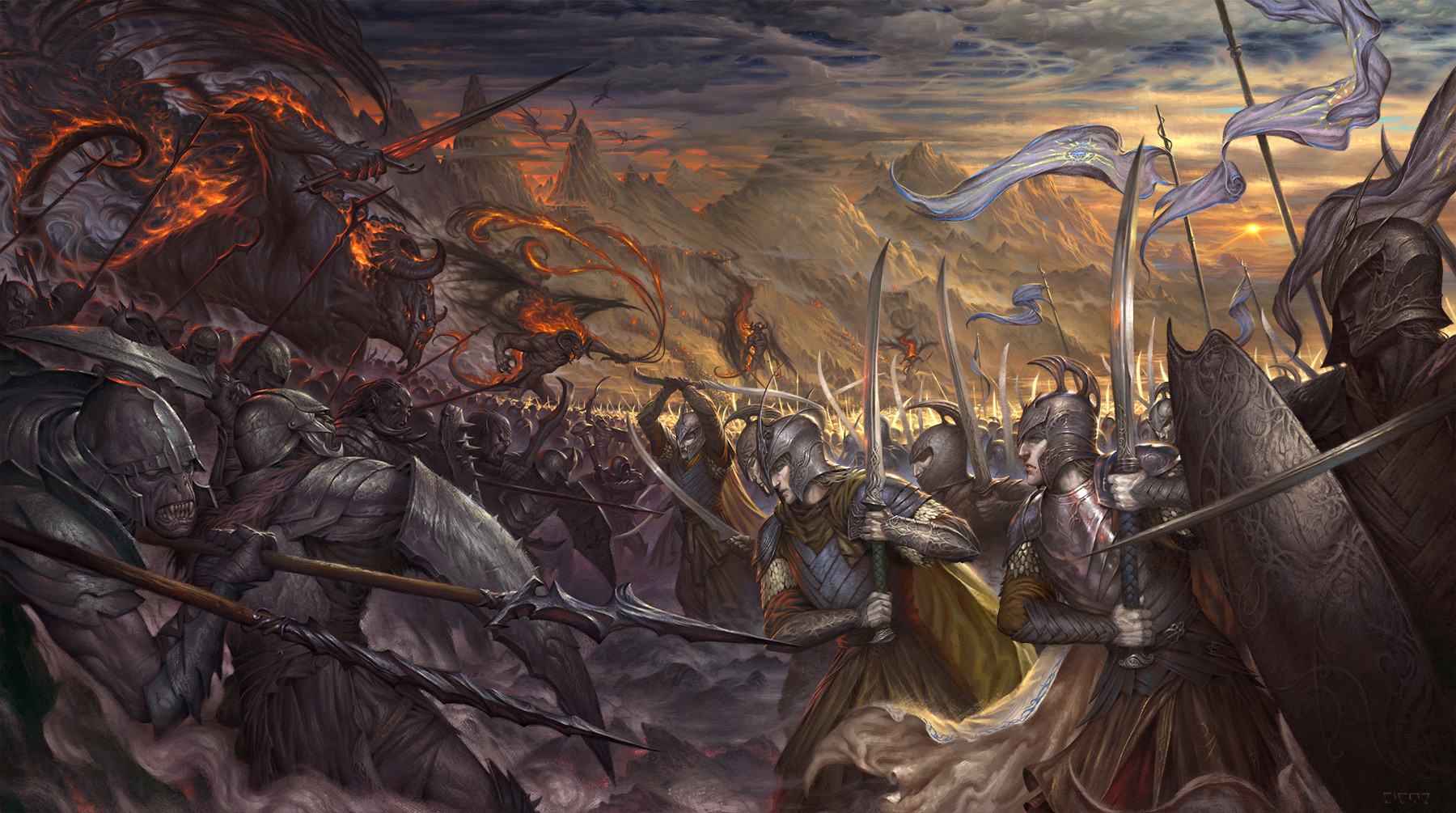 Digital Art Illustration J R R Tolkien The Lord Of The Rings Orcs Elves Balrog 1800x1005