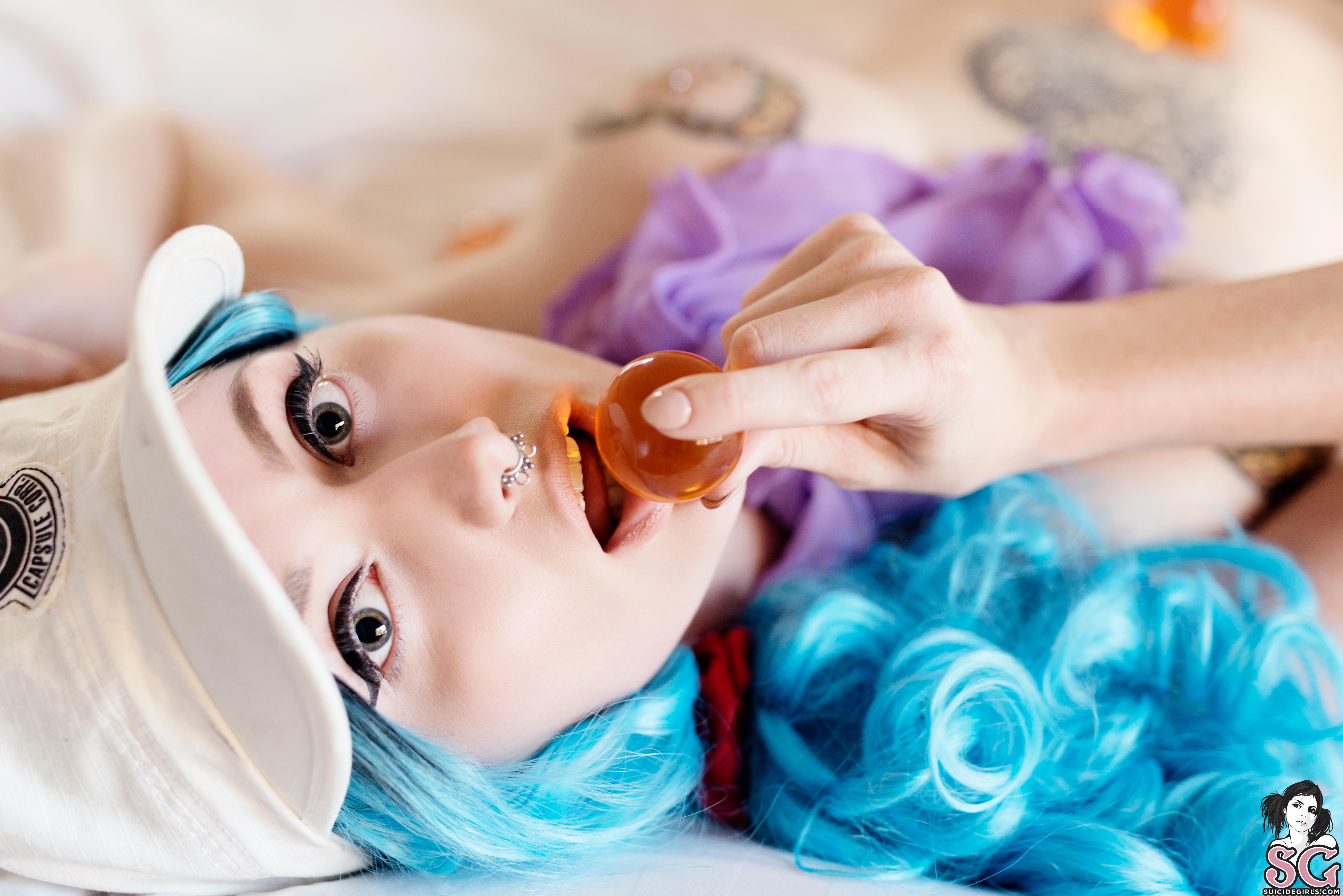 Tattoo Women Blue Hair Bulma Dragon Ball Model In Bed 6016x4016