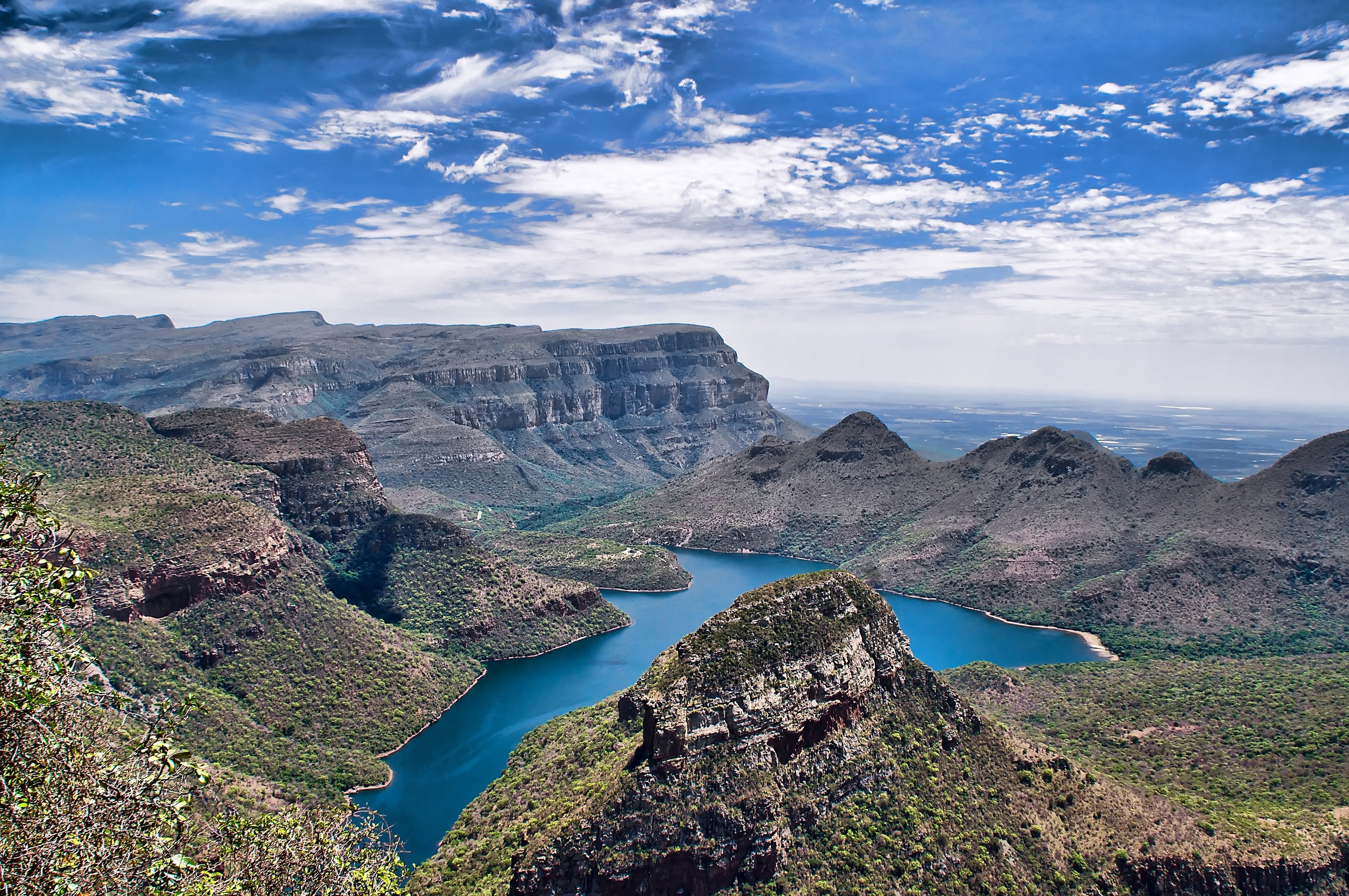 River Canyon Nature Landscape Mountains Clouds Cliff South Africa Valley Erosion Shrubs 3000x1993