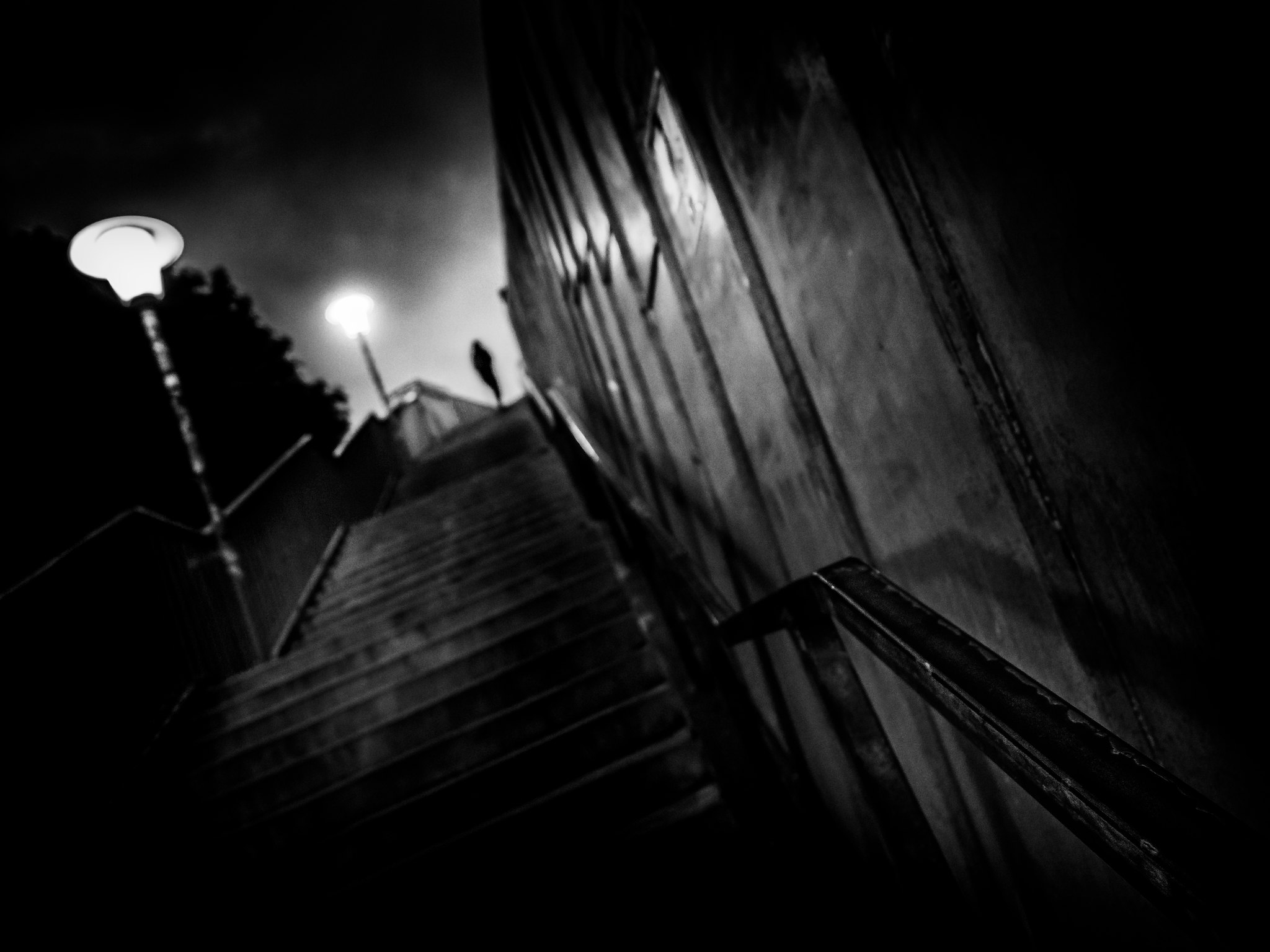Dark Night Steps Street Light Lights Monochrome People Depth Of Field Urban 2048x1536