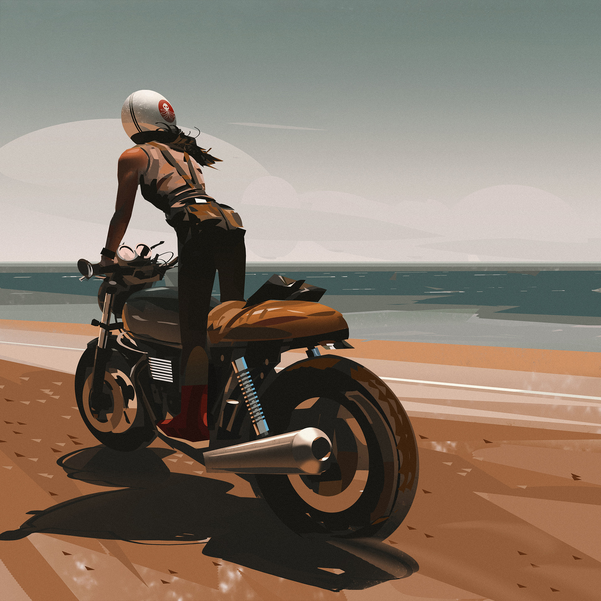 Women Bikes Beach Sea Digital Artwork Motorcycle 1920x1920