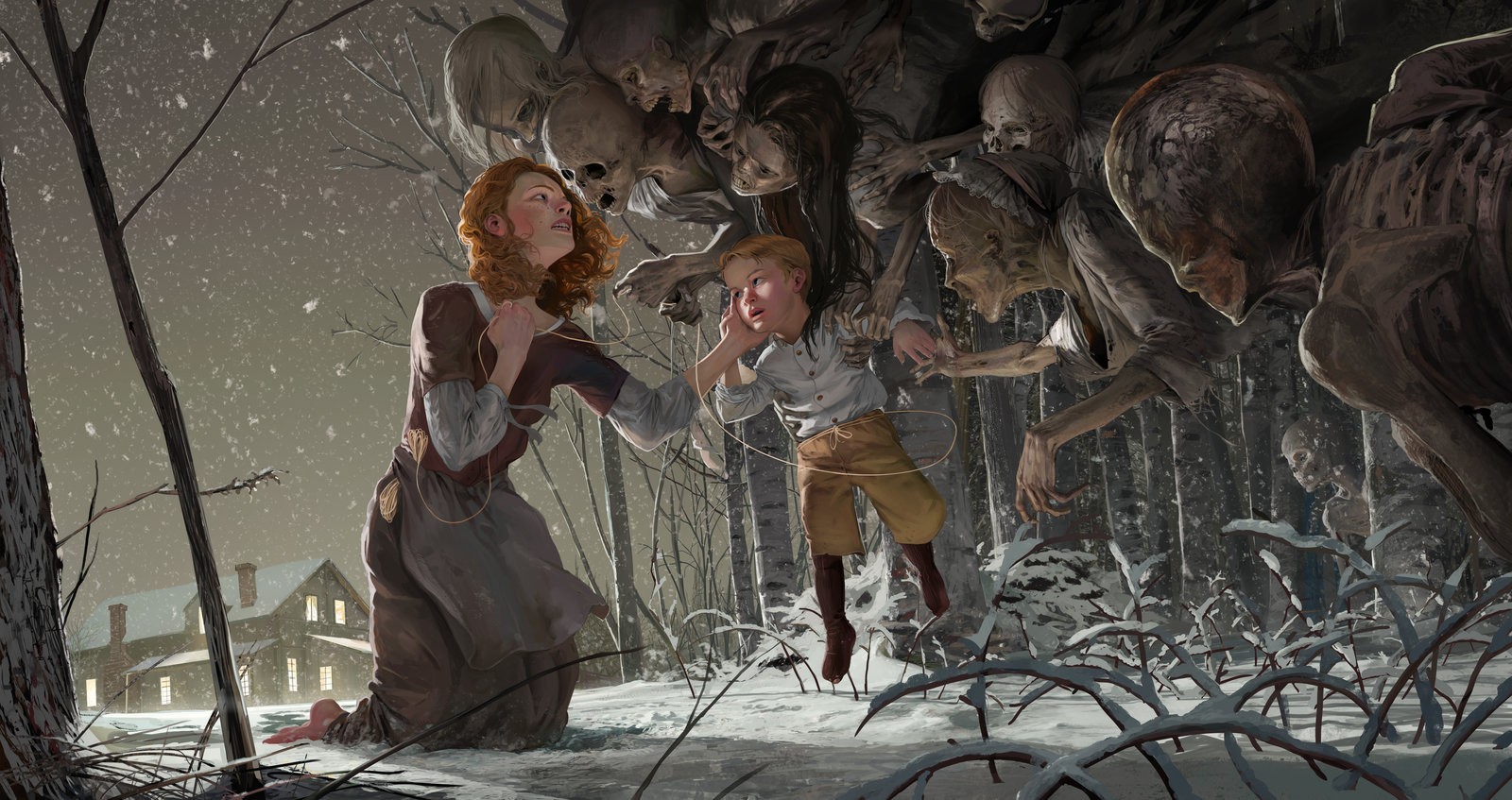 Artwork Digital Art Scary Face Horror Creepy Winter Death Zombies Children Mother 1600x847