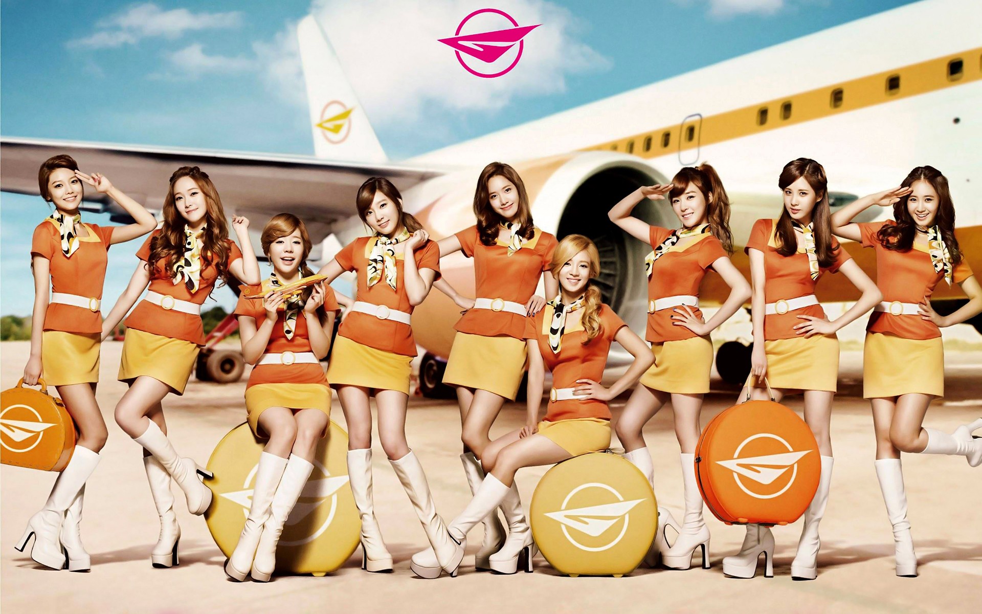 Girls Generation K Pop Singer Airplane Women Asian Smiling Looking At Viewer Brunette Blonde Standin 1920x1200