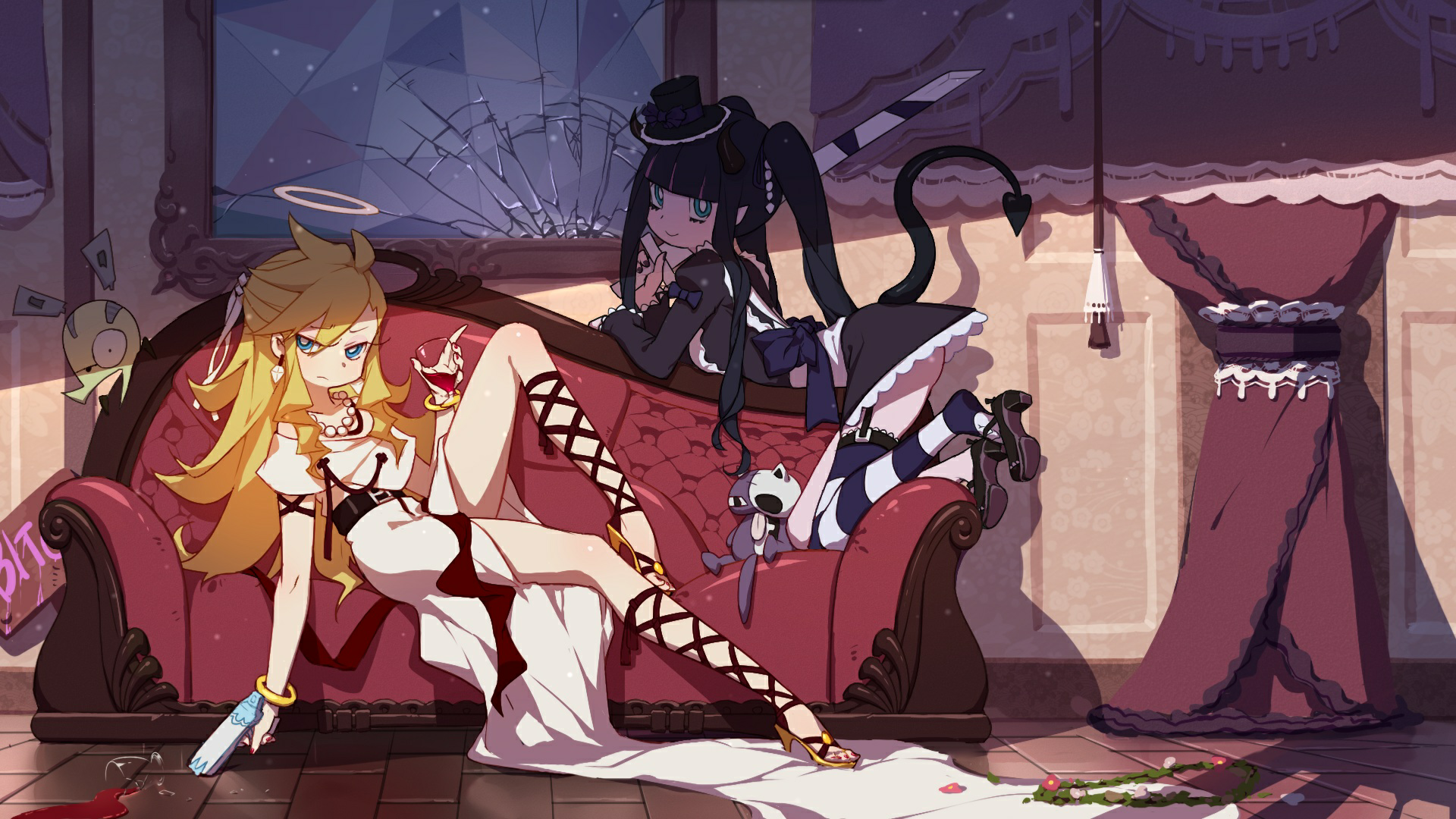 Anime Comic Art Anime Girls Legs Couch Long Hair Panty And Stocking With Garterbelt Anarchy Panty An 1920x1080