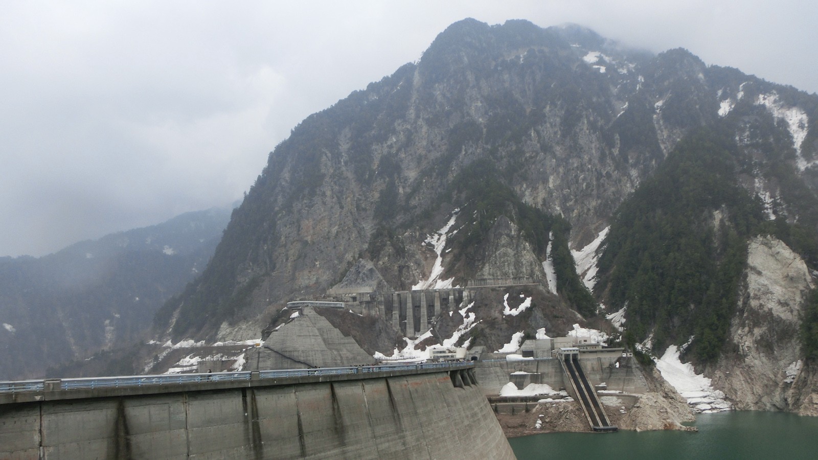 Japan Spring Mountains Dam Concrete Forest Snow Landscape Infrastructure Nagano Prefecture 1600x900