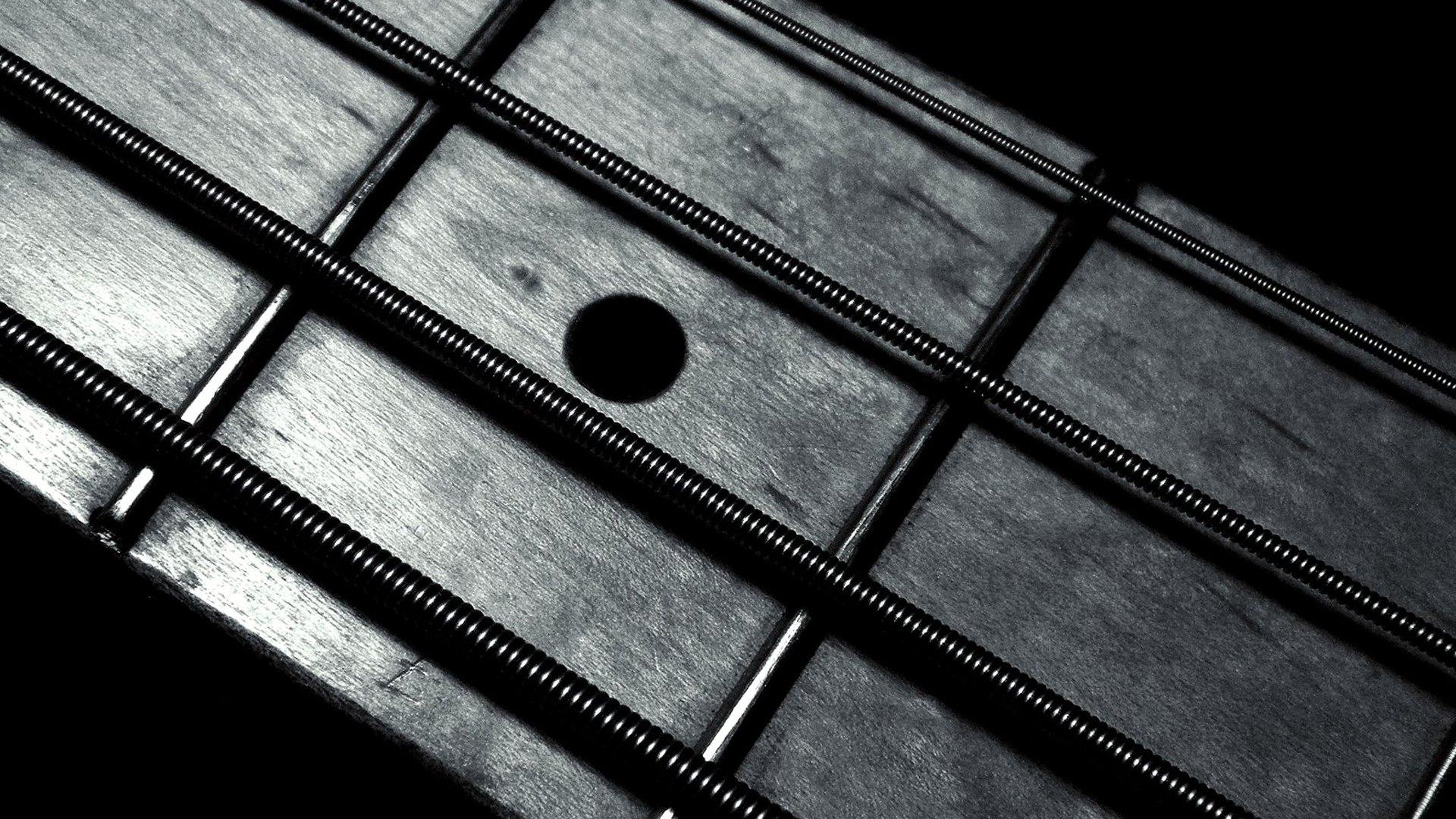 Monochrome Black Background Minimalism Guitar Bass Guitars Closeup Macro Metal 1920x1080