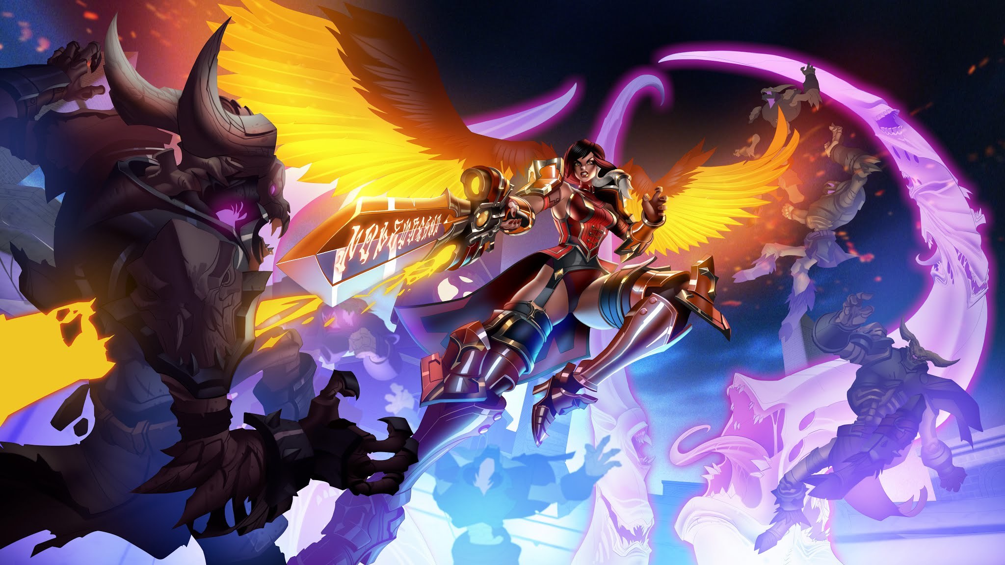 Paladins Champions Of The Realm Video Games Video Game Art Digital Art Furia Paladins Angel Sword Cr 2048x1152