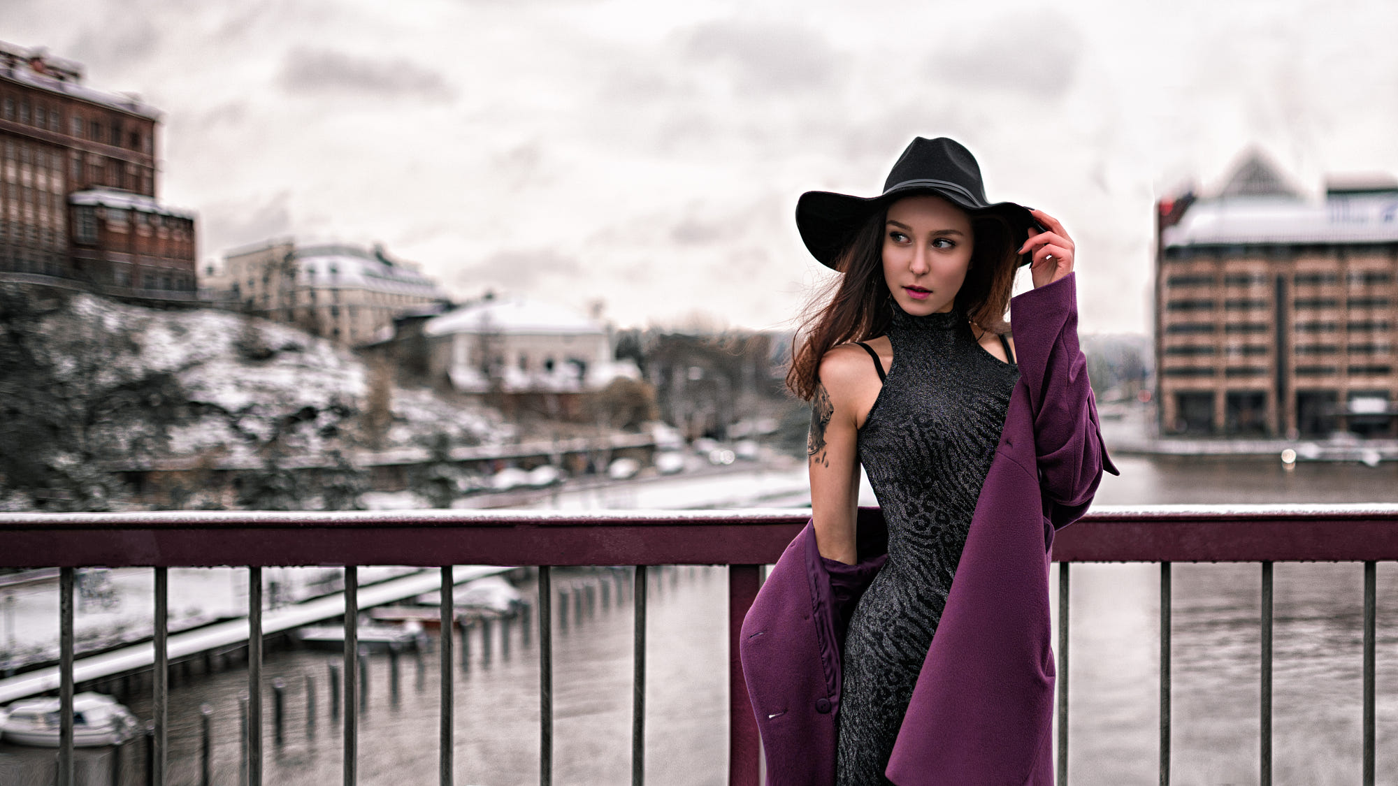 Icona Pictura Women 500px Photography Winter Purple Coat Coats Black Hat Hat Women With Hats Open Co 2000x1125