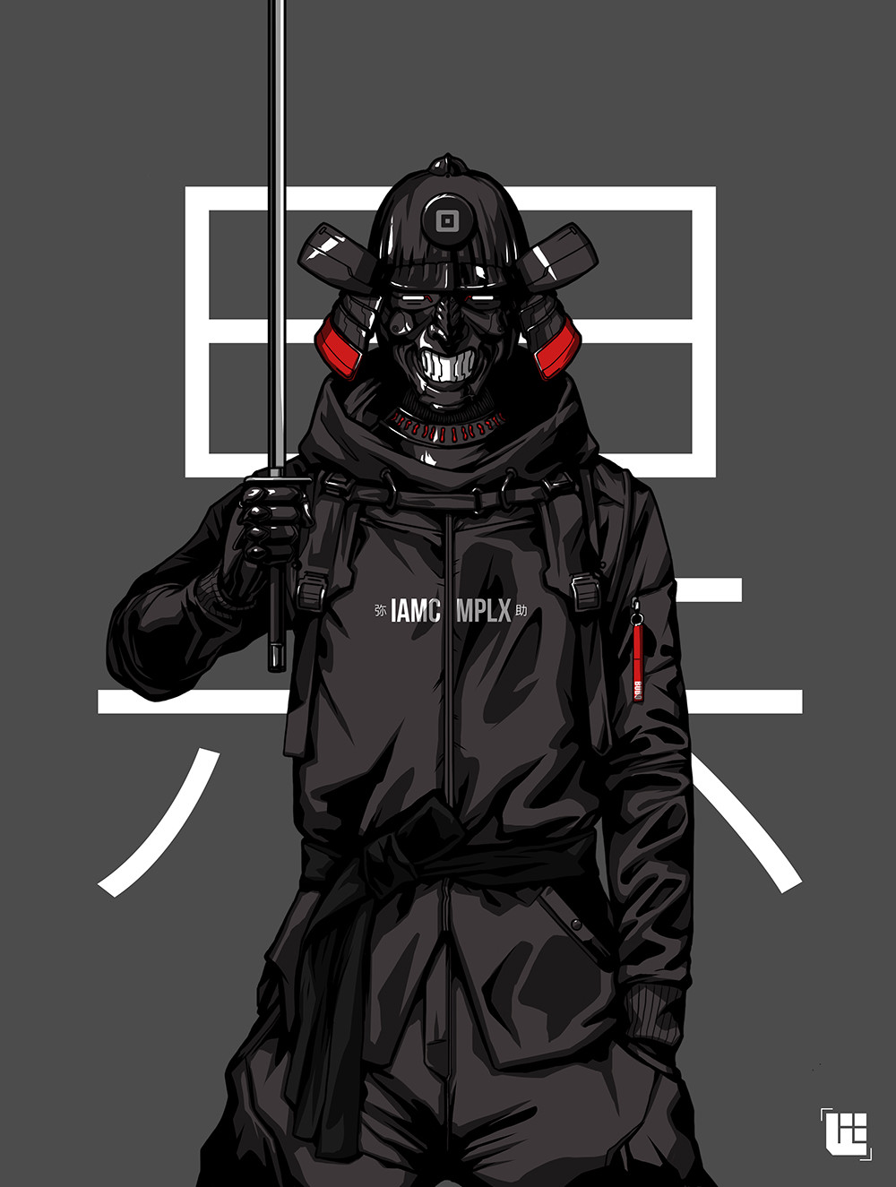 Bryan Lie Men Samurai Gray Background Masked Sword 1000x1325