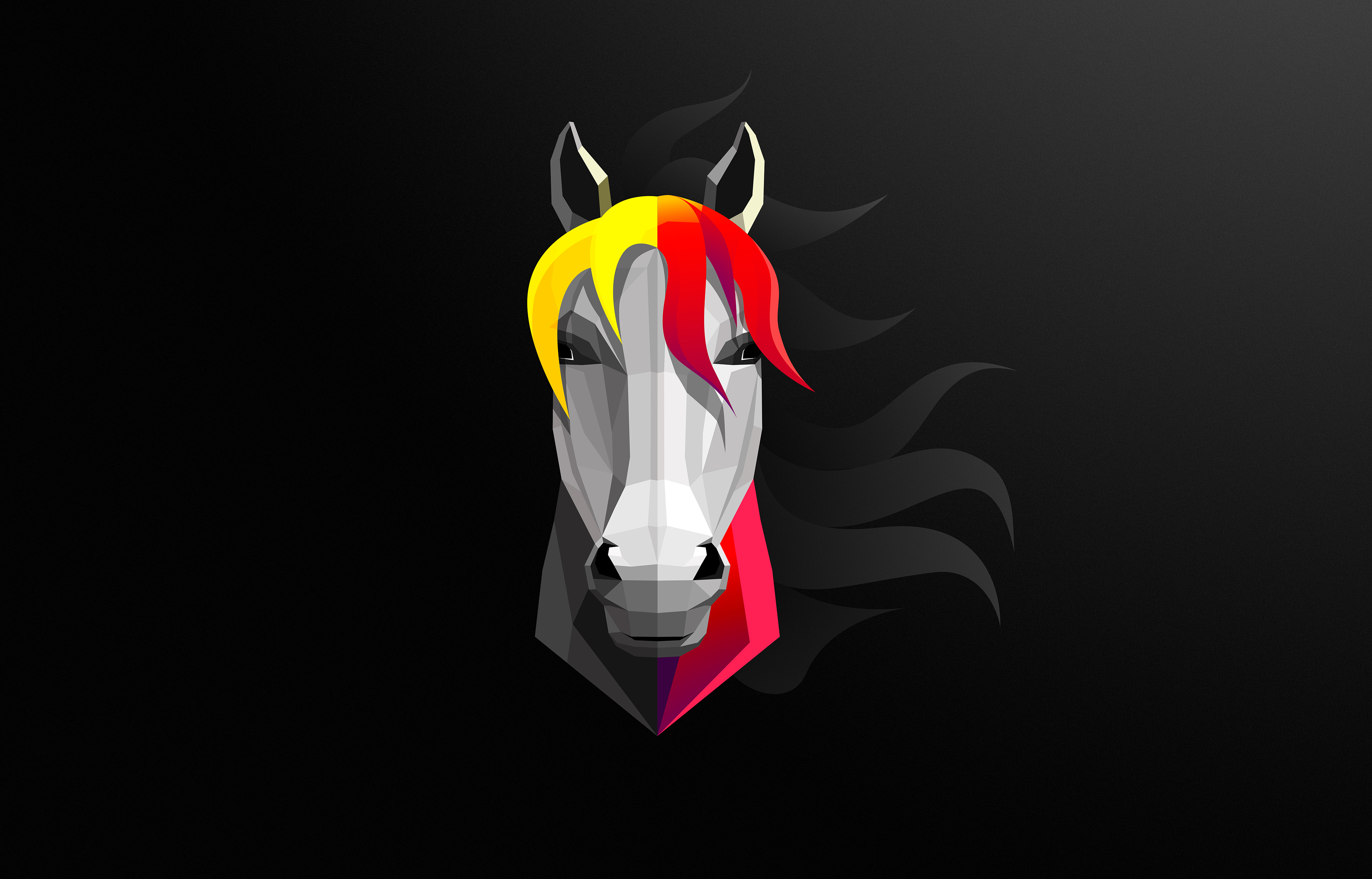 Horse Head Abstract Black Dark Gray Byrotek Digital Yellow Red 3840x2460