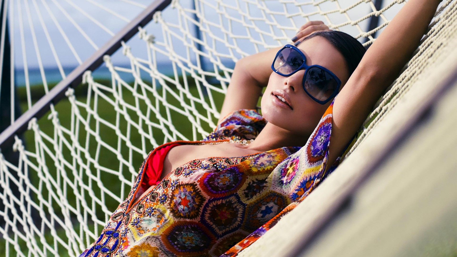 Diana Morales Blouses Sunglasses Colorful Hammocks Women With Glasses 1920x1080