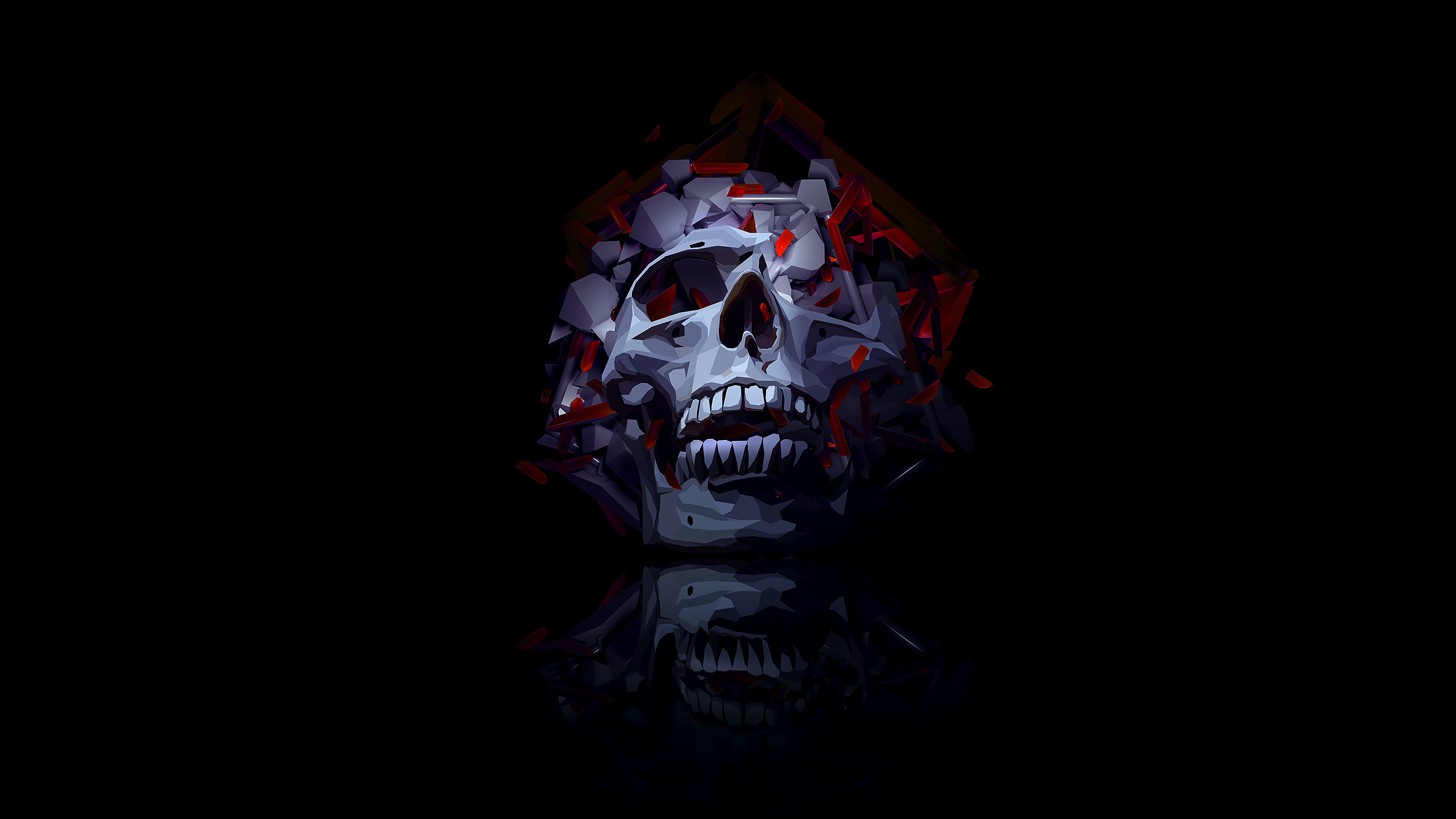 Justin Maller Artwork Abstract Digital Digital Art Facets Skull 2560x1440