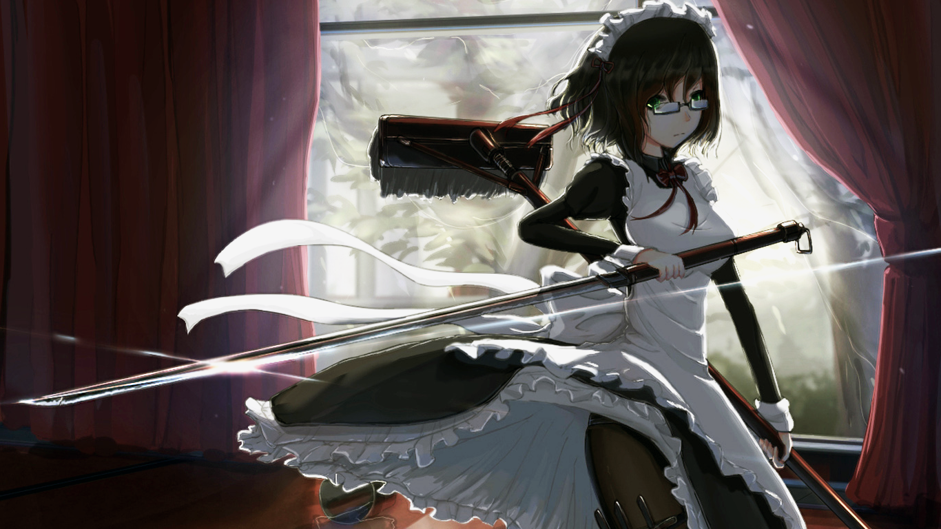 Soul Worker Maid Anime Girls Glasses Anime 1366x768