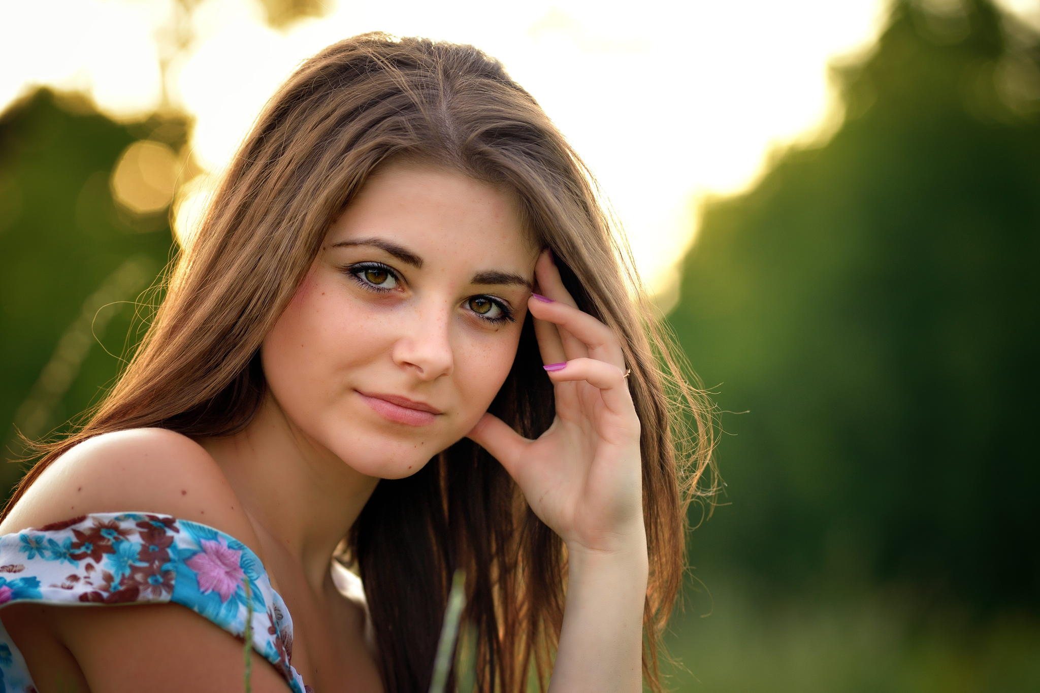 Model Smiling Women Outdoors Landscape Nature Dana Kareglazaya 2048x1365