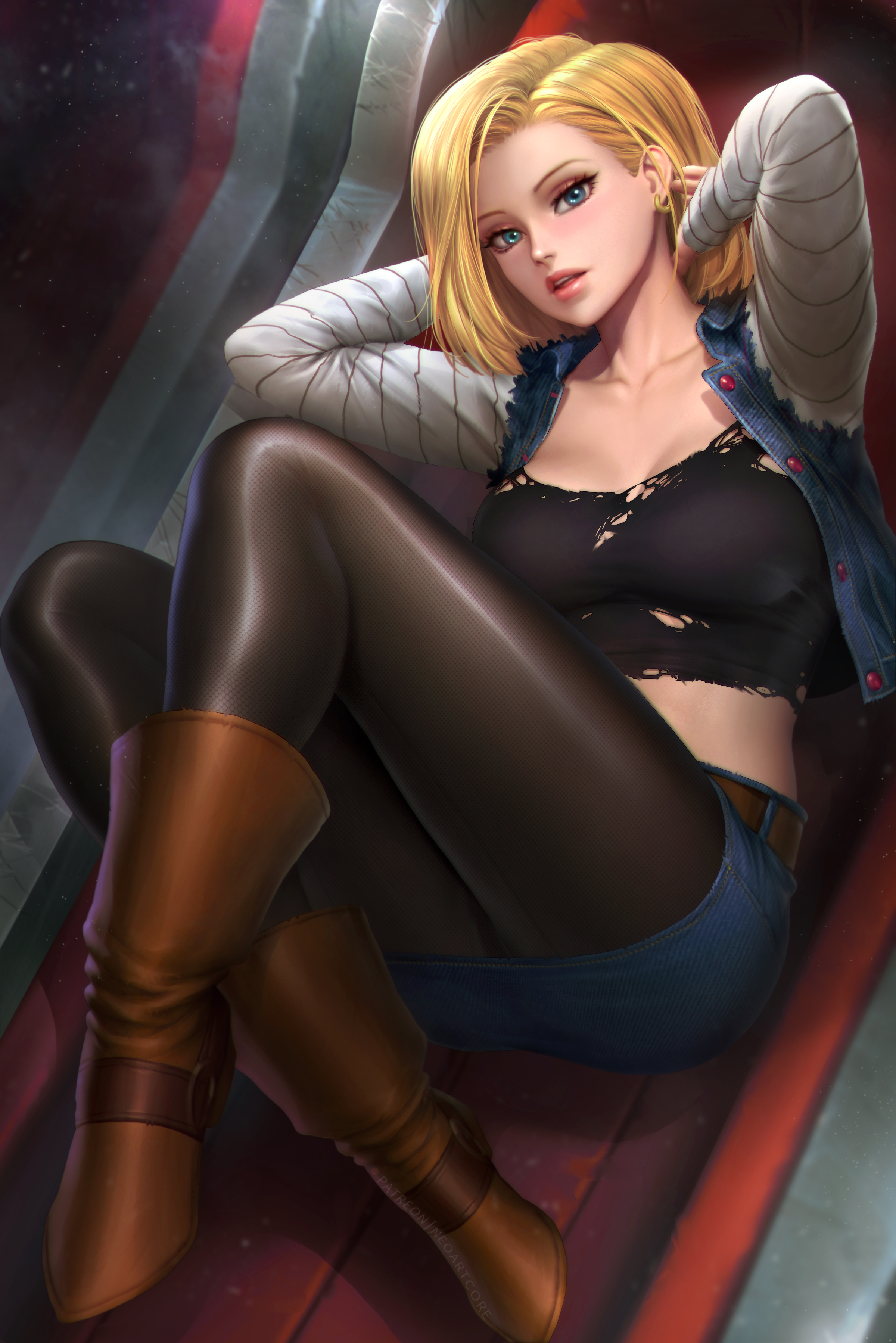 Android 18 Dragon Ball Z Anime Anime Girls Women Blonde Looking At Viewer Blue Eyes Parted Lips Jack 2400x3597