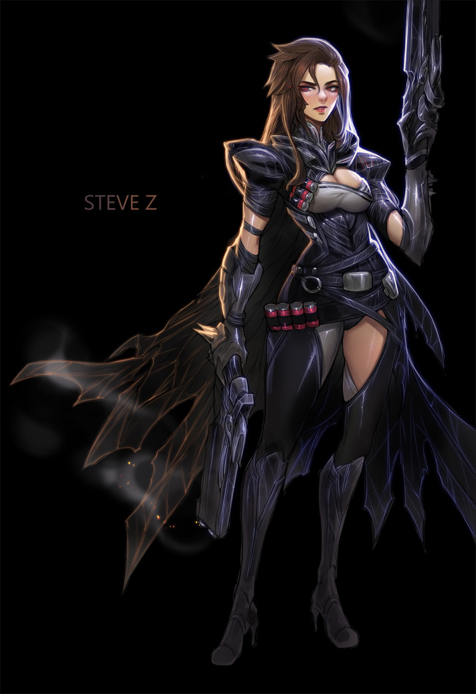 Women Reaper Shotgun Hood Boots Brunette Drawing Steve Zheng Overwatch Genderswap 932x1358