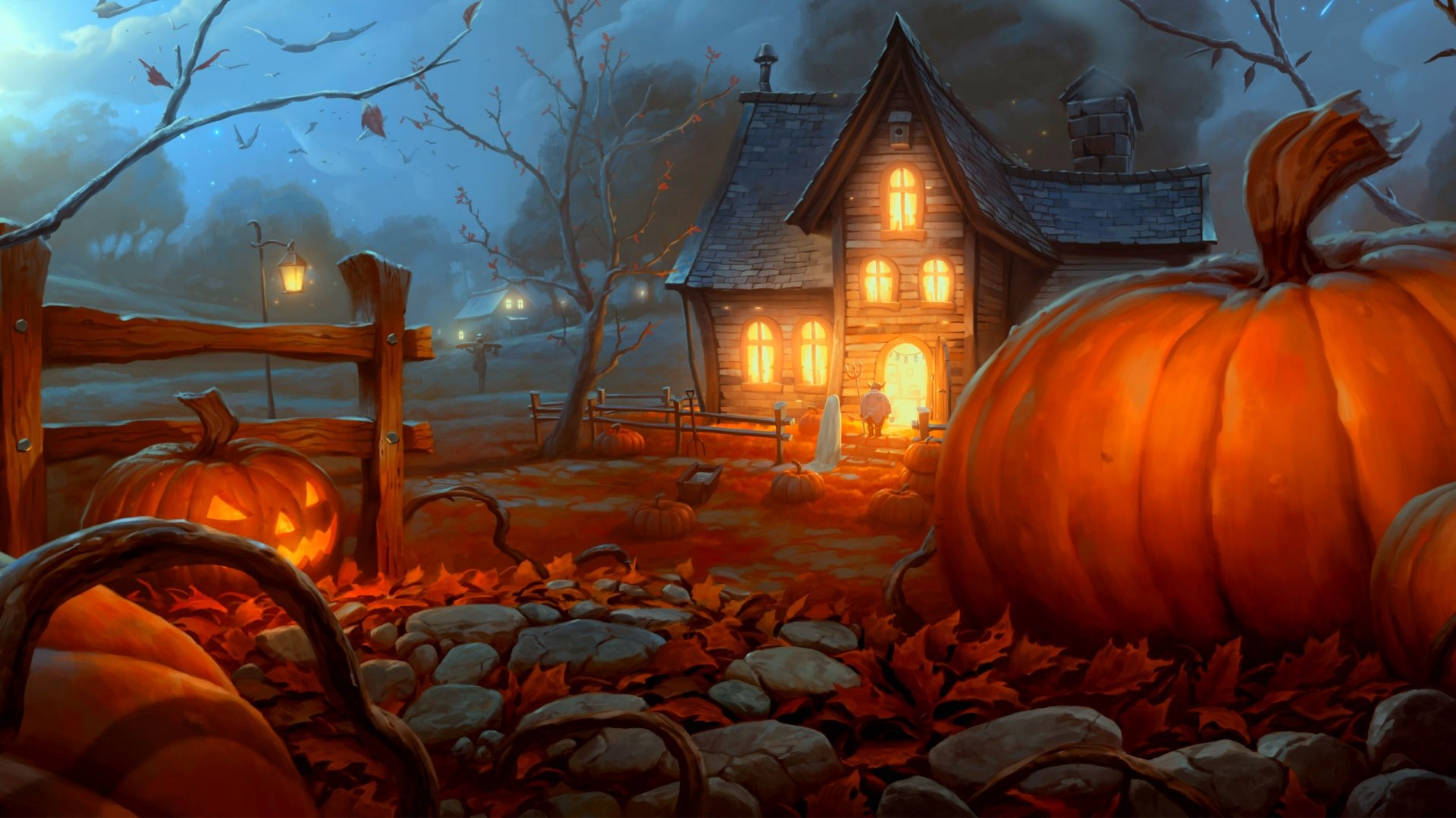 Holiday Halloween House Pumpkin Jack O Lantern Night Fall 1920x1080