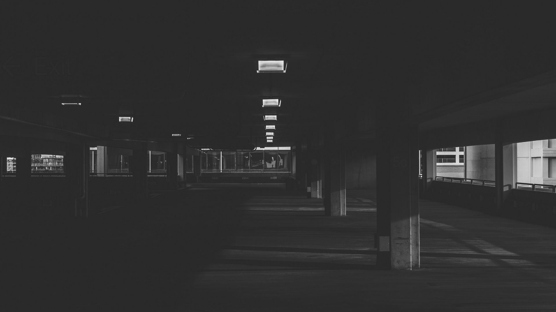 Photography Dark Monochrome Underground Gray Parking Parking Lot Urban Building 1920x1080