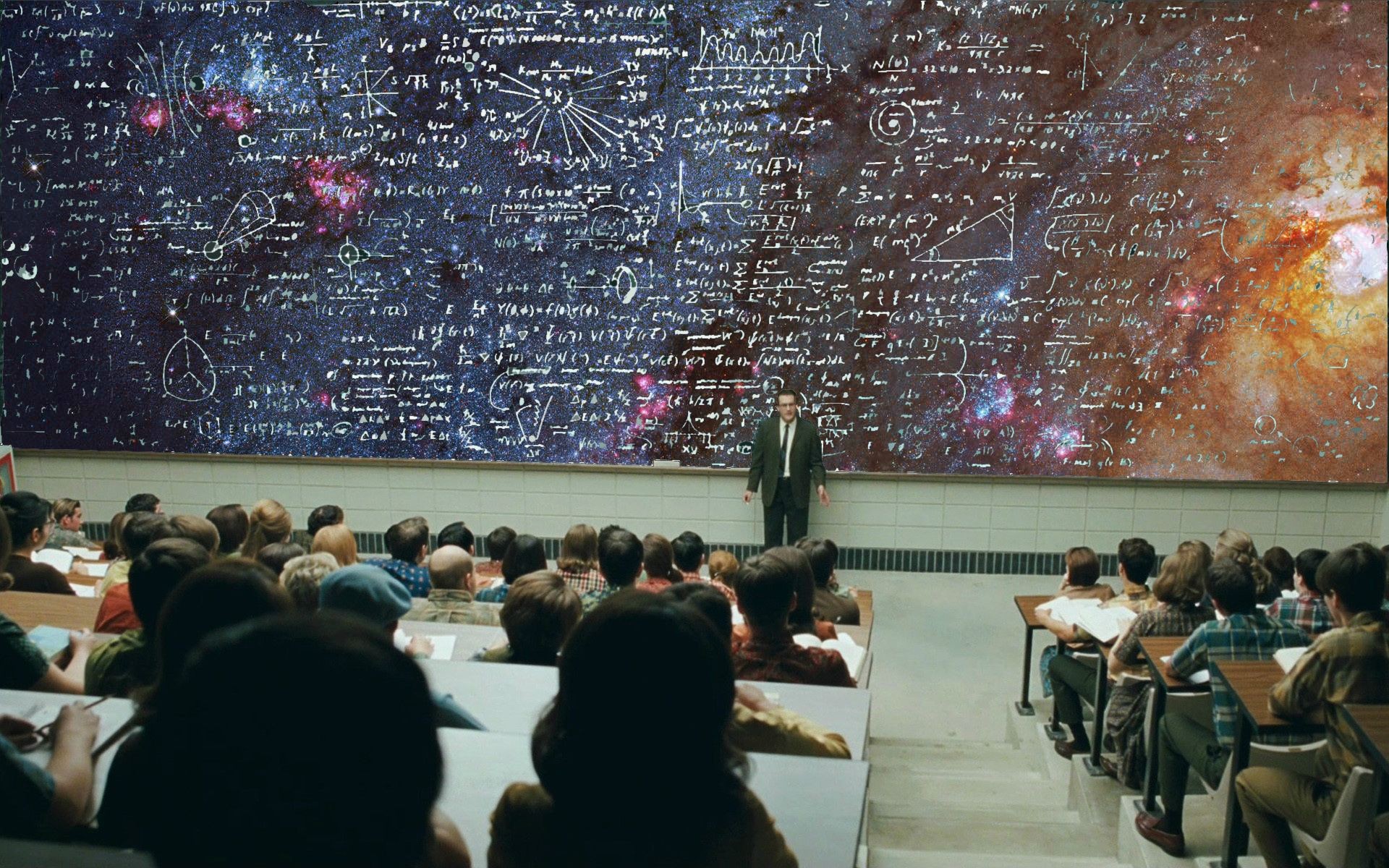 Blackboard Space University Universe Science Mathematics Chalkboard Nebula Physics Students 1920x1200