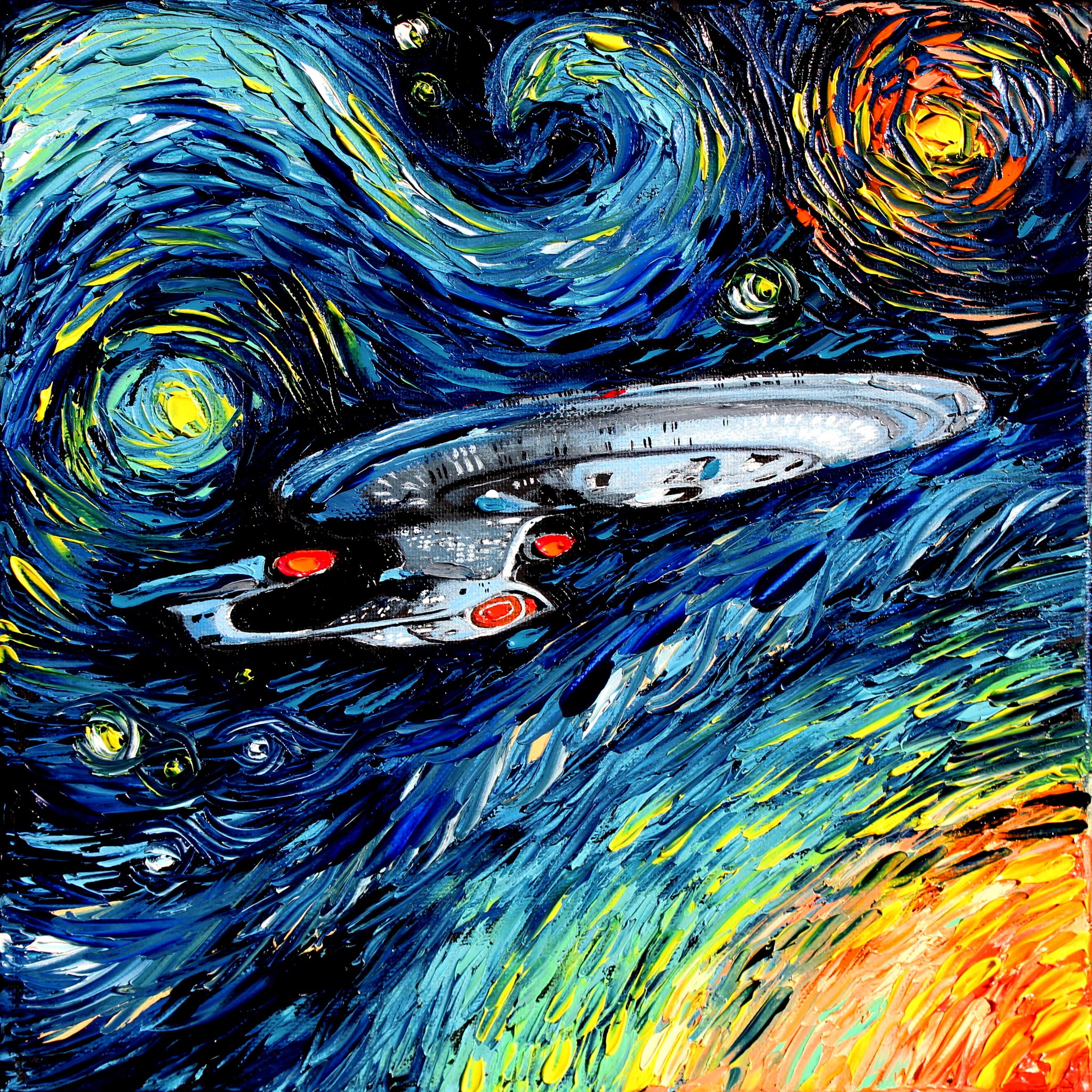 Traditional Art Painting Artwork Star Trek Vincent Van Gogh Humor The Starry Night Starry Night Spac 2048x2048