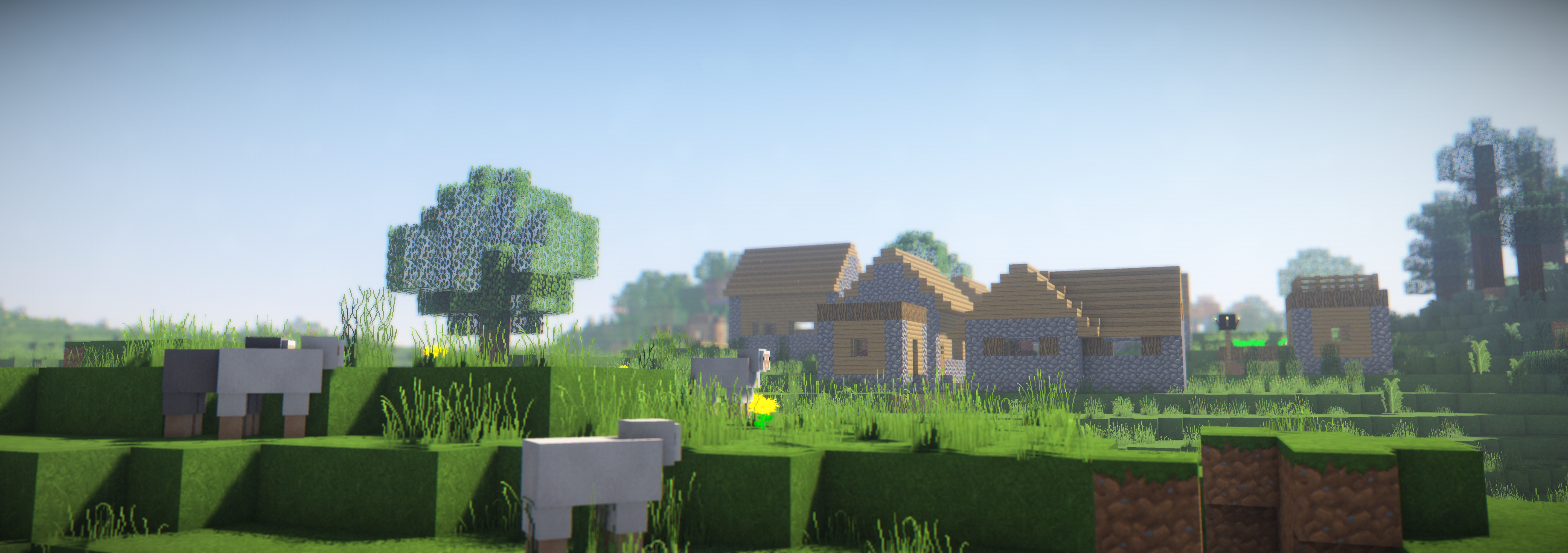 Minecraft Nature Video Games Villages Sheep Screen Shot 5733x2025
