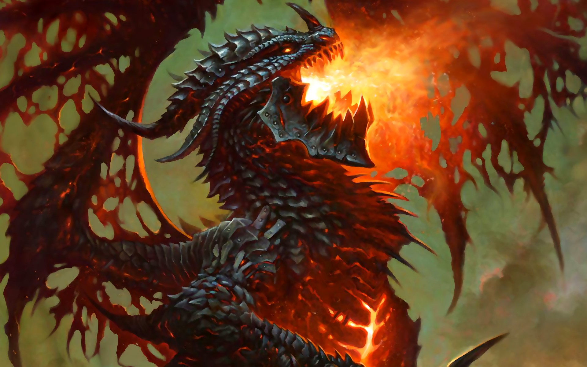 Whispers Of The Old Gods Hearthstone PC Gaming Fire Dragon Creature Fantasy Art 1920x1200