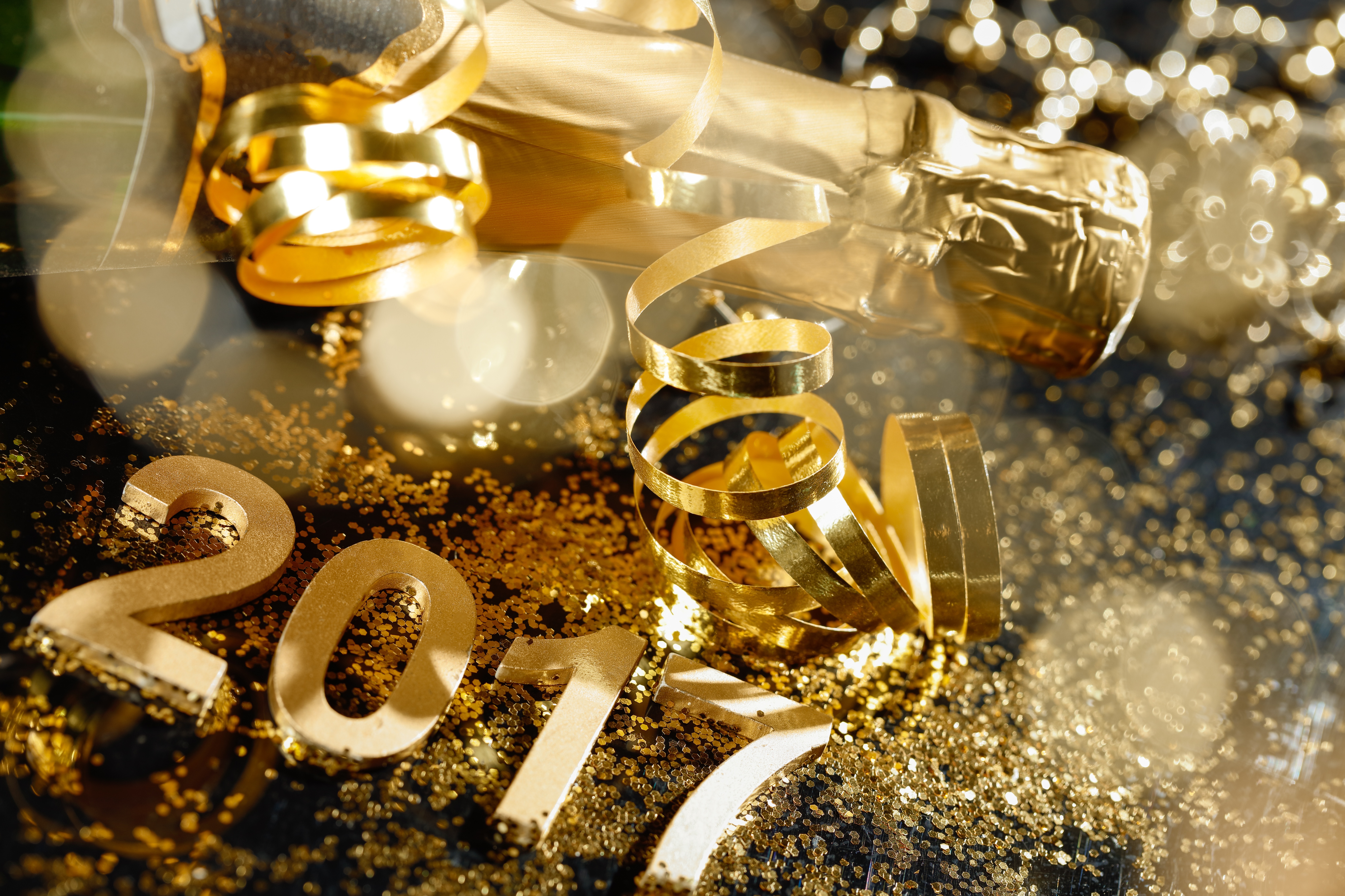 New Year 2017 New Year Champagne Ribbon Golden 6950x4634