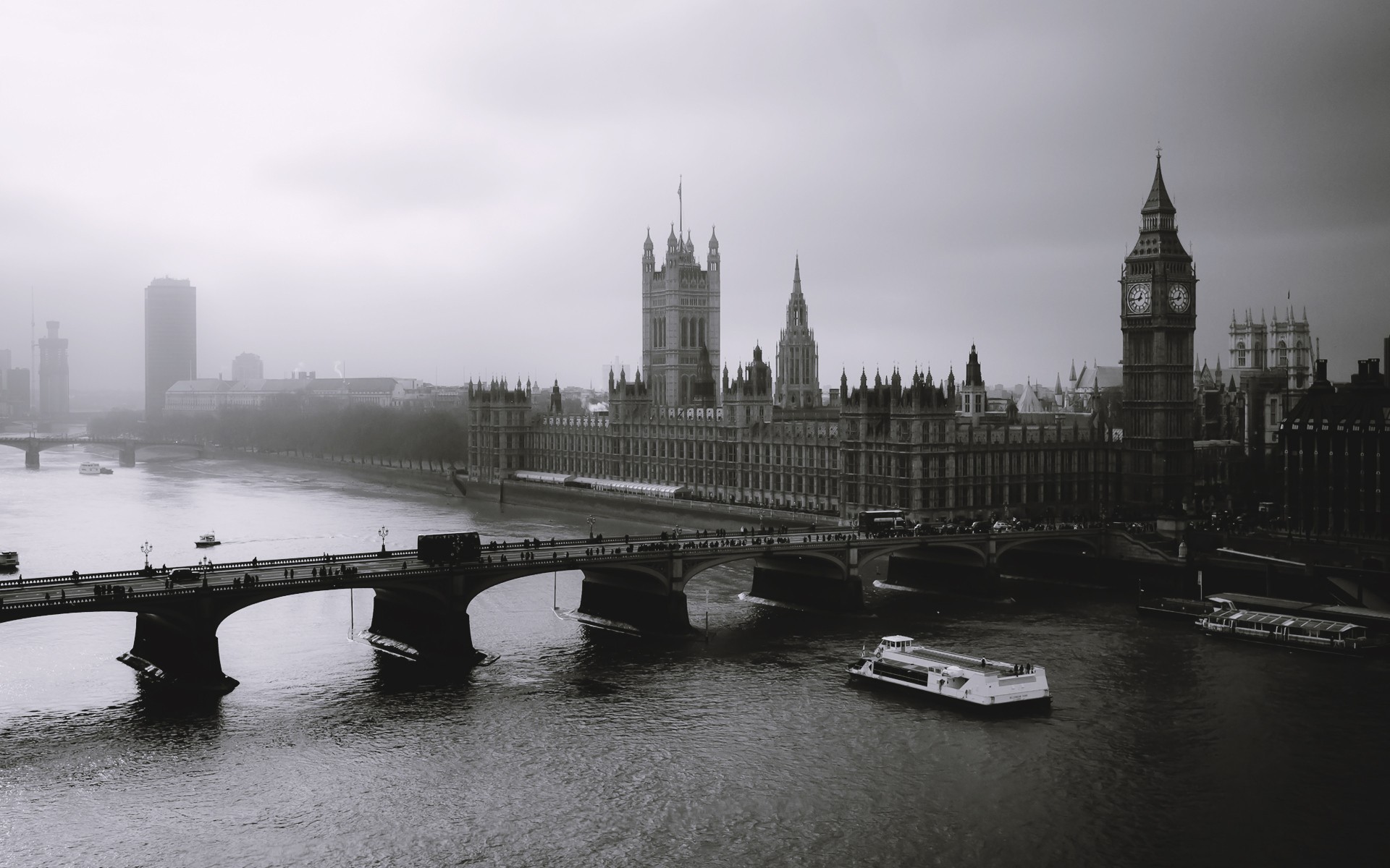 Photography Water Bridge Architecture Building Urban City Monochrome London Mist Big Ben River Thame 1920x1200