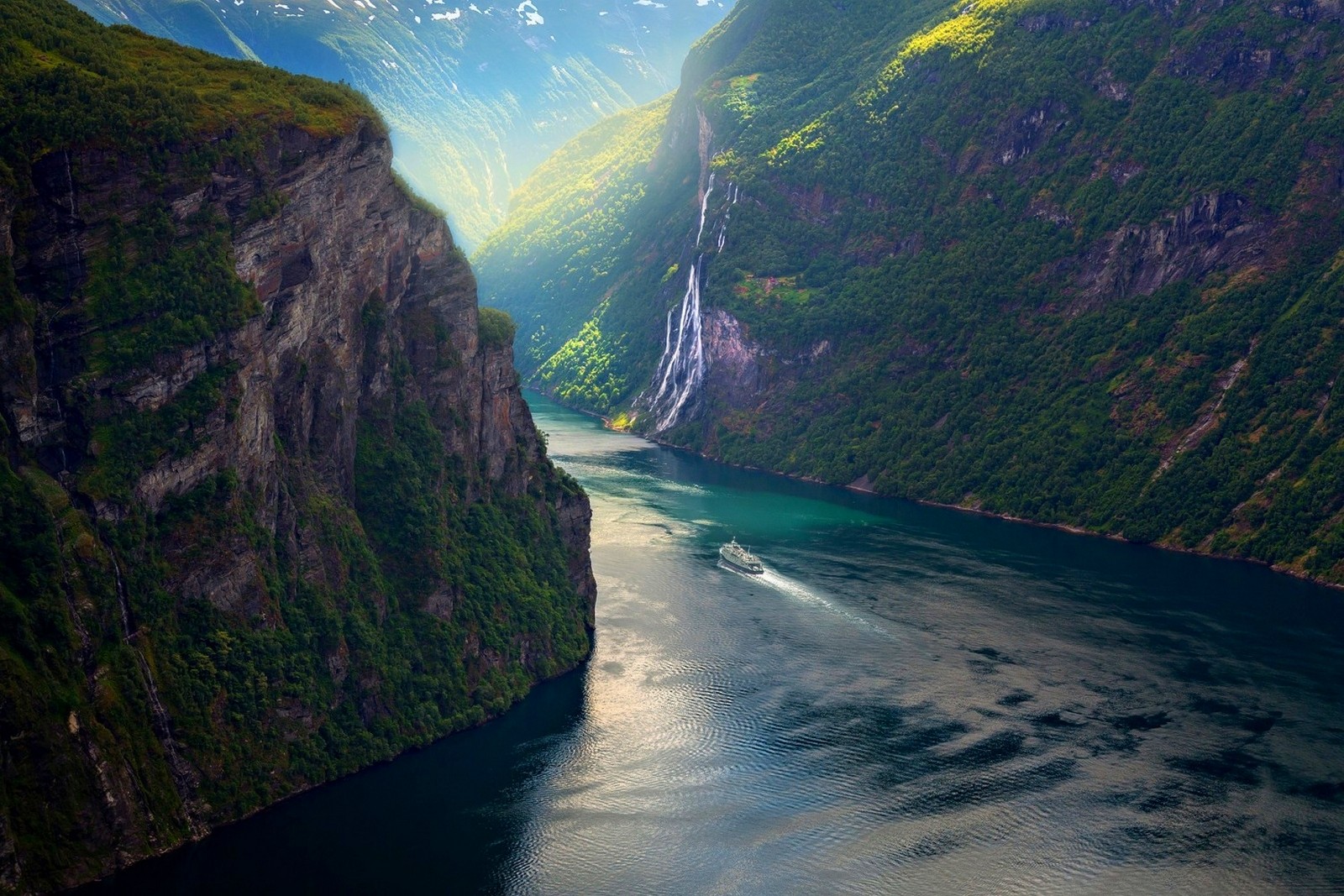 Photography Nature Landscape Mountains Ship Fjord Summer Sunlight Norway 1600x1067